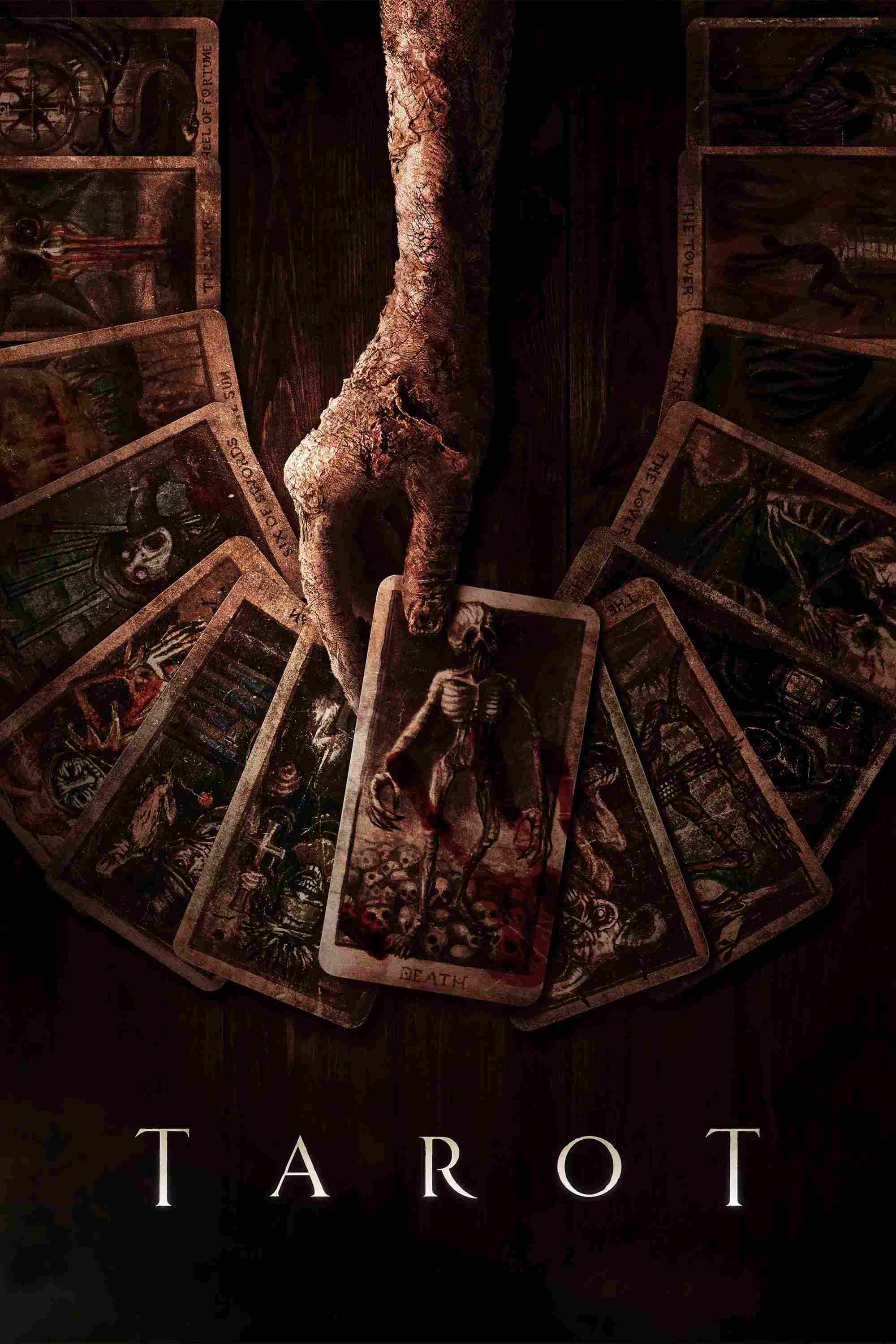 Poster chính thức của phim Phim Kinh Dị "Lá Bài Ma Quỷ" (Tarot - 2024), với sự tham gia của diễn viên Harriet Slater và Adain Bradley.