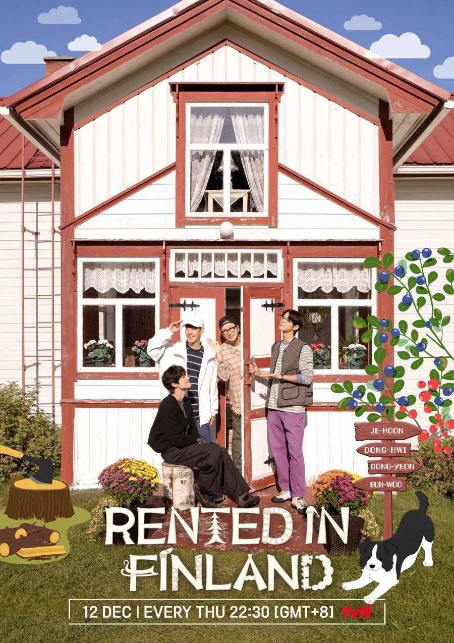 Poster chính thức của phim Truyền Hình Thực Tế, Phim Hài "Lạc Lối Ở Phần Lan" (Rented in Finland - 2024), với sự tham gia của diễn viên Lee Je-hoon và Lee Dong-hwi.