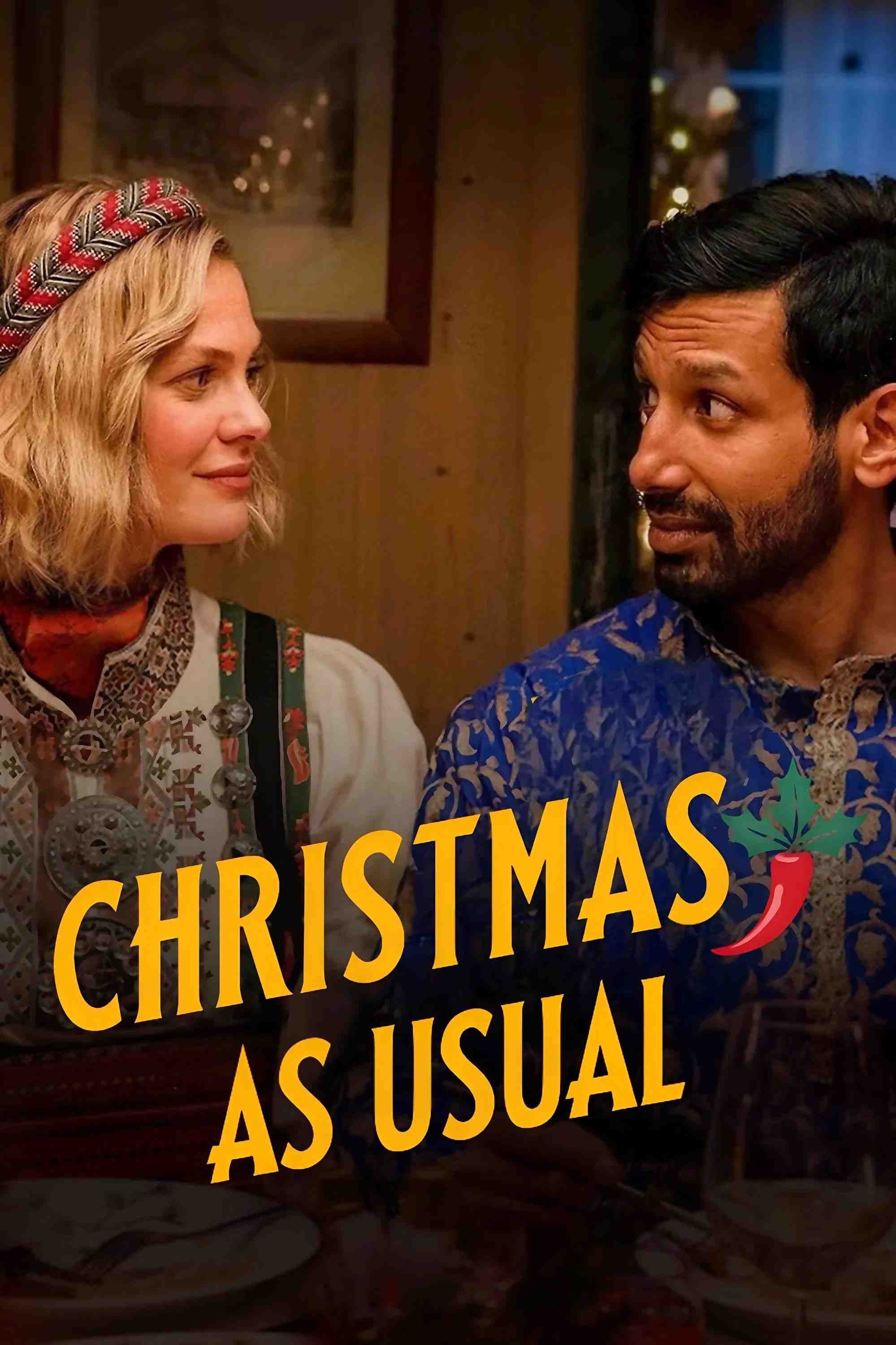 Poster chính thức của phim Phim Tình Cảm, Phim Hài "Lại Một Mùa Giáng Sinh" (Christmas As Usual - 2023), với sự tham gia của diễn viên Ida Ursin-Holm và Kanan Gill.