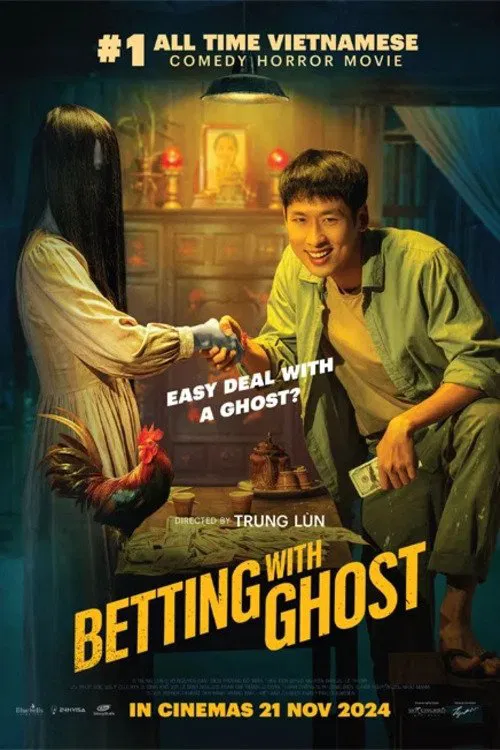 Poster chính thức của phim Phim Hài, Phim Gia Đình "Làm Giàu Với Ma" (Betting with Ghost - 2024), với sự tham gia của diễn viên Tuấn Trần và Diệp Bảo Ngọc.