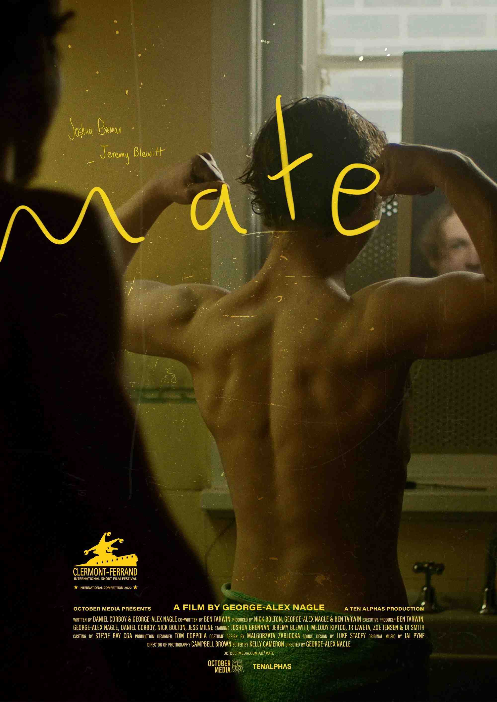 Poster chính thức của phim Phim Tâm Lý "Làm Tình" (Mate - 2022), với sự tham gia của diễn viên Joshua Brennan và Zoe Jensen.