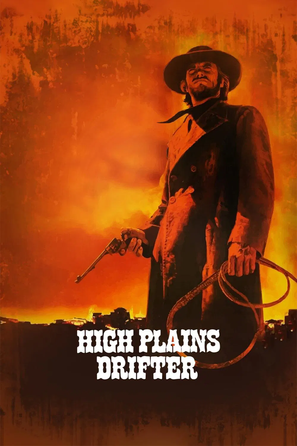 Poster chính thức của phim Phim Miền Tây, Phim Tâm Lý "Lãng Tử Cao Nguyên" (High Plains Drifter - 1973), với sự tham gia của diễn viên Clint Eastwood và Verna Bloom.