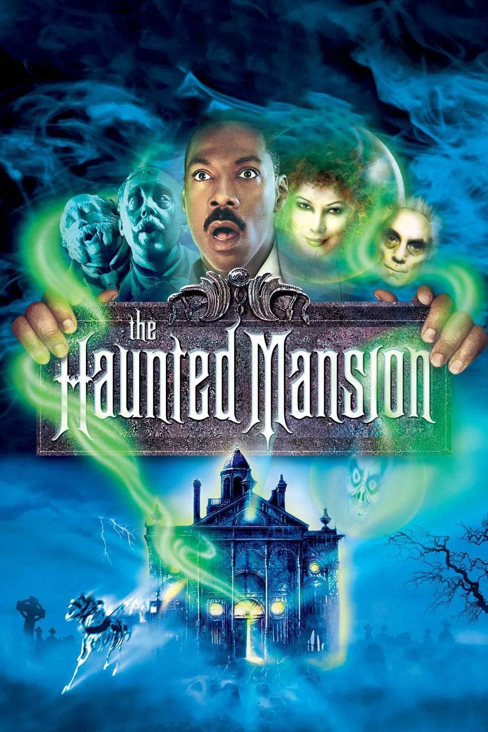 Poster chính thức của phim Phim Giật Gân, Phim Giả Tượng "Lâu Đài Bất Tử" (The Haunted Mansion - 2003), với sự tham gia của diễn viên Eddie Murphy và Marsha Thomason.