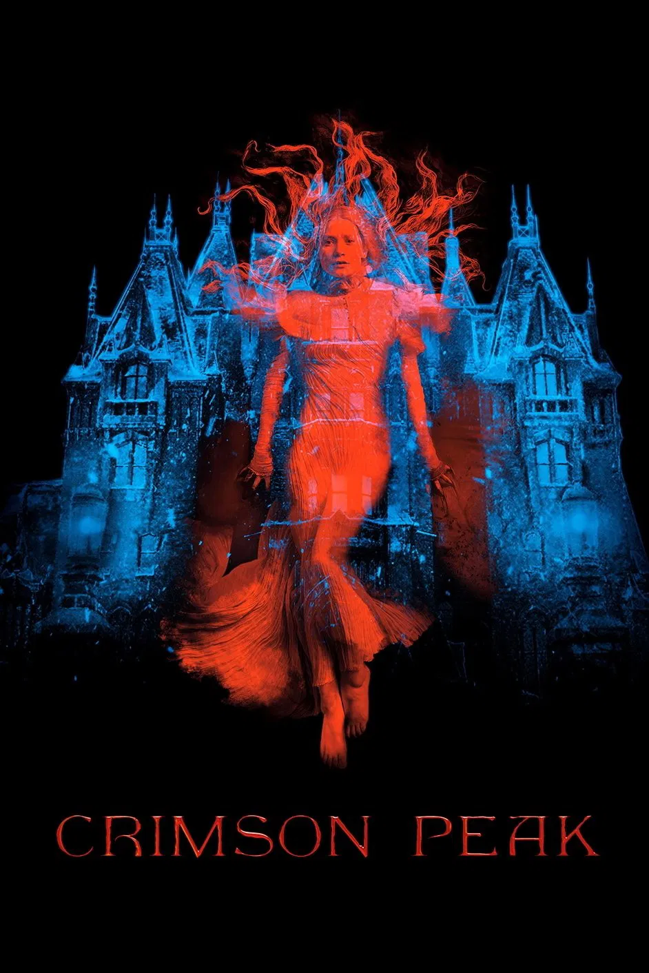 Poster chính thức của phim Phim Kinh Dị, Phim Bí Ẩn "Lâu Đài Đẫm Máu" (Crimson Peak - 2015), với sự tham gia của diễn viên Mia Wasikowska và Jessica Chastain.