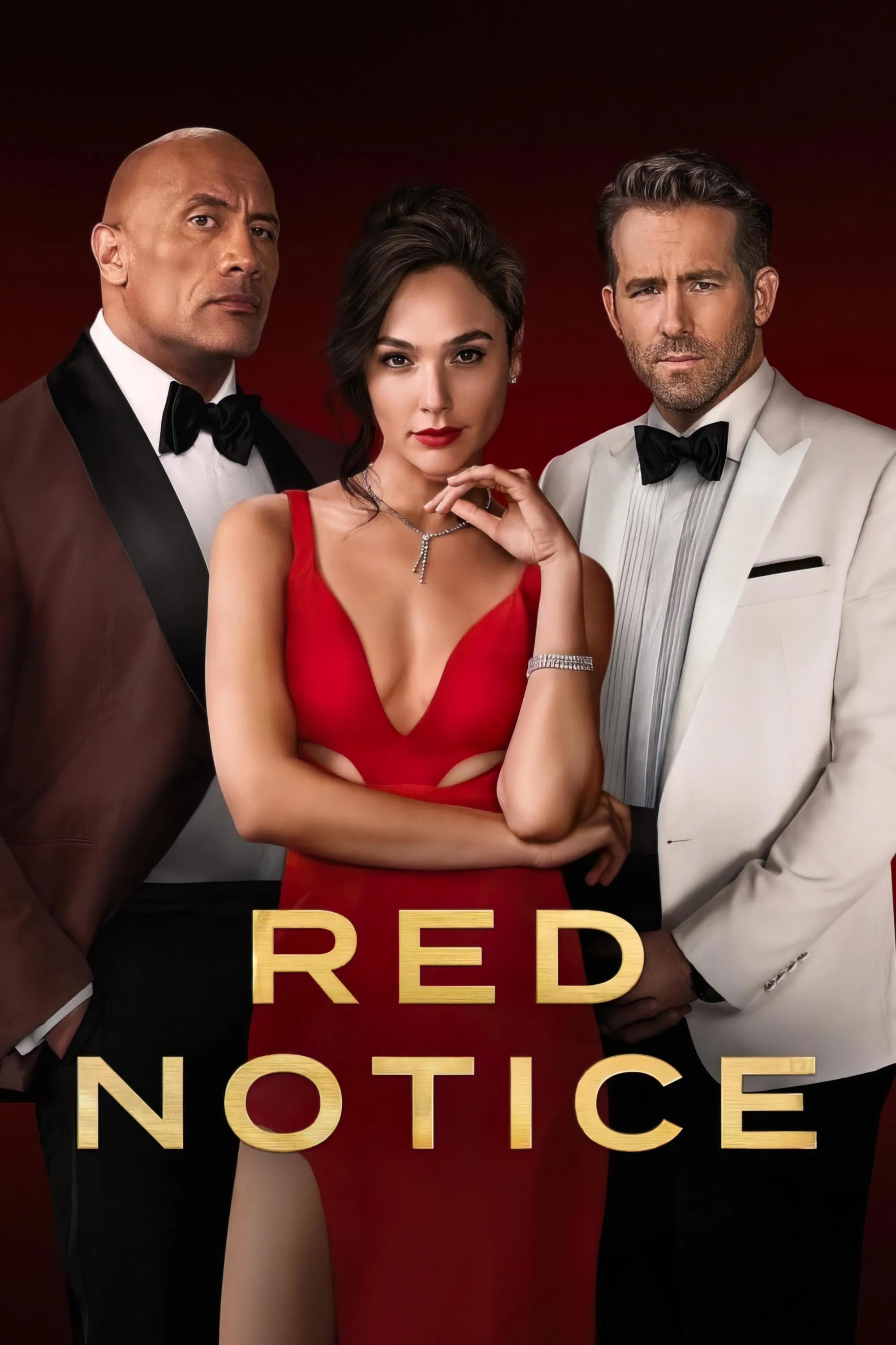 Poster chính thức của phim Phim Hành Động, Phim Hài "Lệnh Truy Nã Đỏ" (Red Notice - 2021), với sự tham gia của diễn viên Dwayne Johnson và Ryan Reynolds.