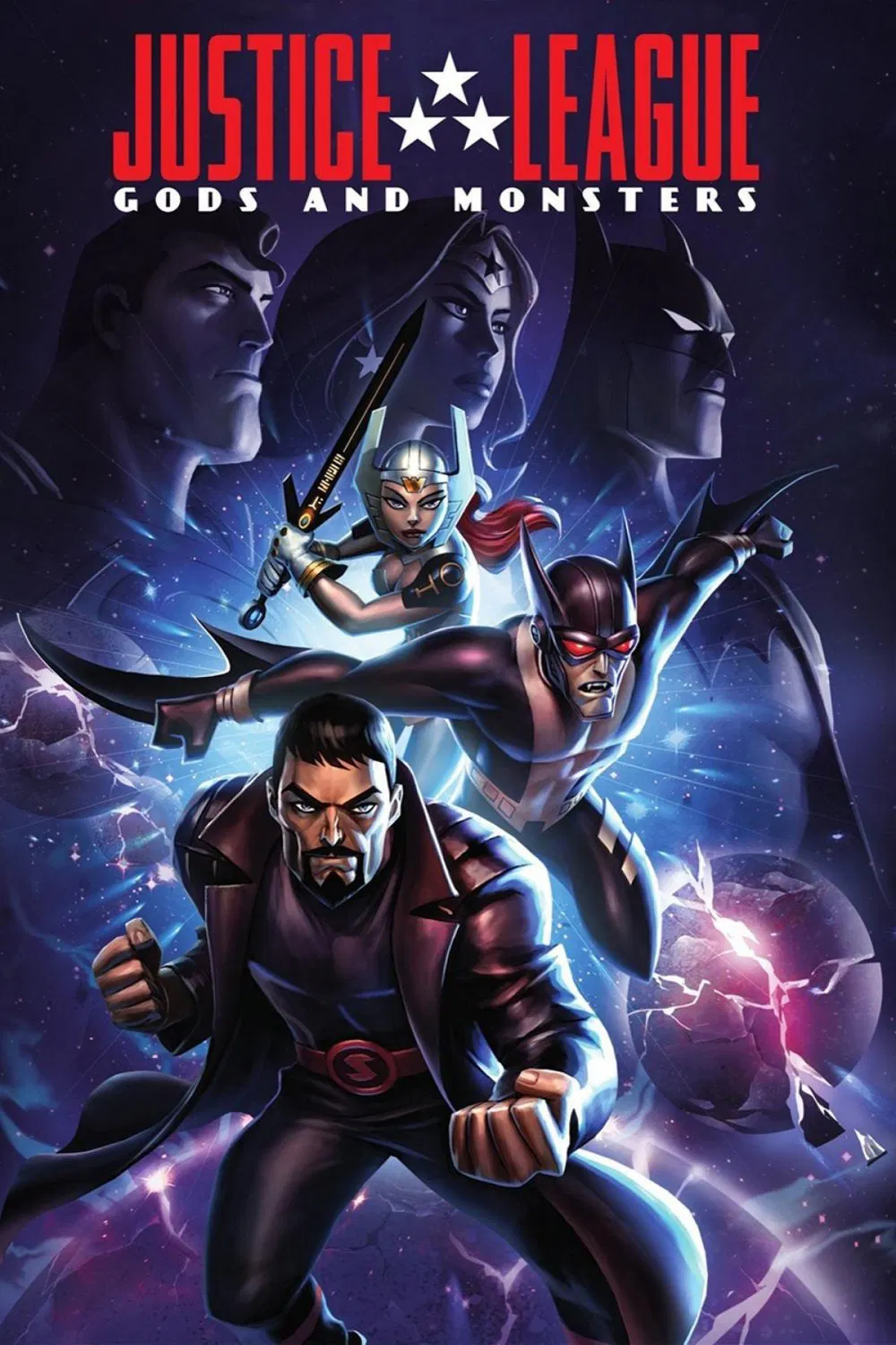 Poster chính thức của phim Phim Hành Động, Phim Hoạt Hình "Liên Minh Công Lý: Thiên Thần Và Quỷ Dữ" (Justice League: Gods and Monsters - 2015), với sự tham gia của diễn viên Benjamin Bratt và Michael C. Hall.