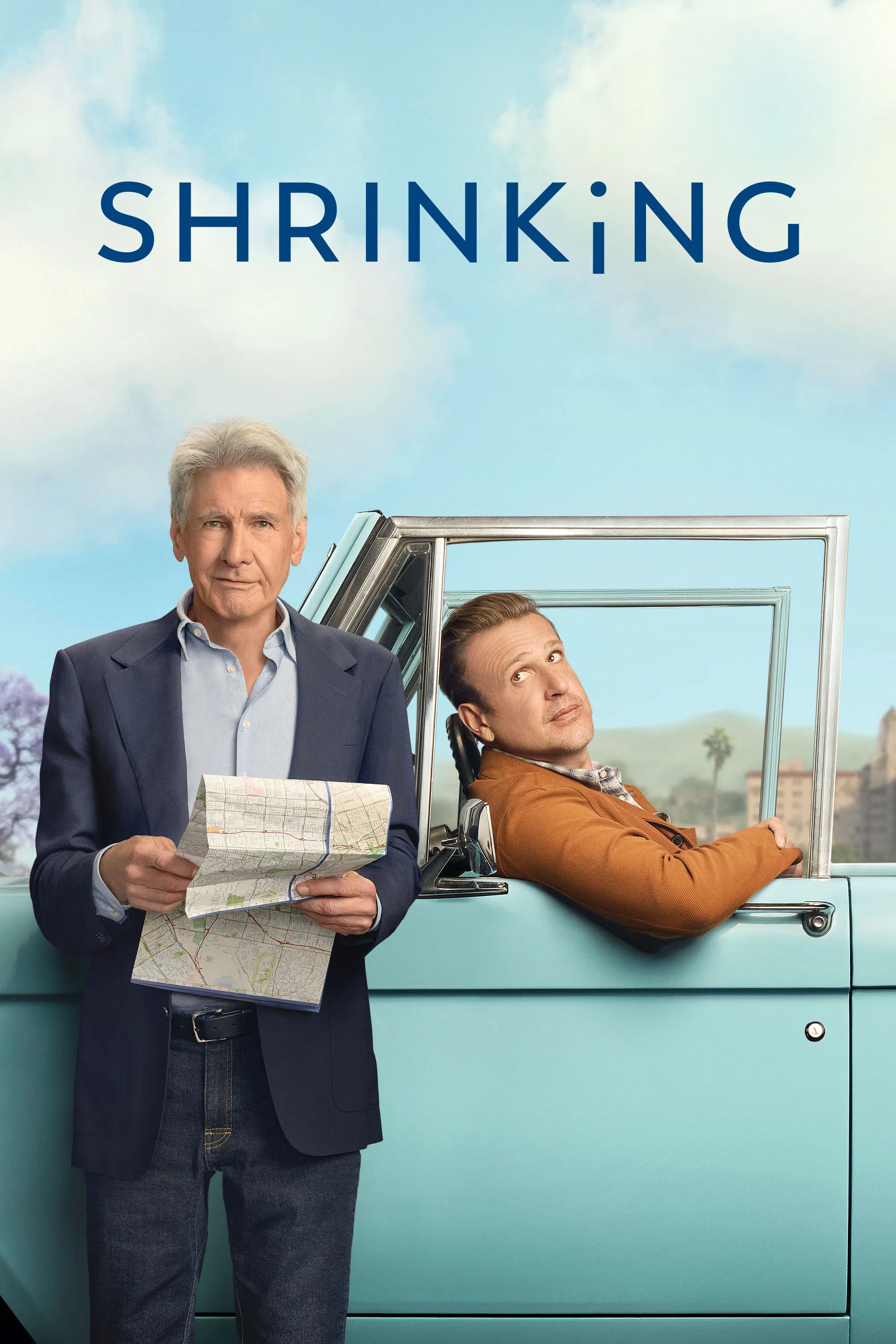 Poster chính thức của phim Phim Tâm Lý, Phim Hài "Liệu Pháp Sự Thật (Phần 1)" (Shrinking - 2023), với sự tham gia của diễn viên Jason Segel và Harrison Ford.