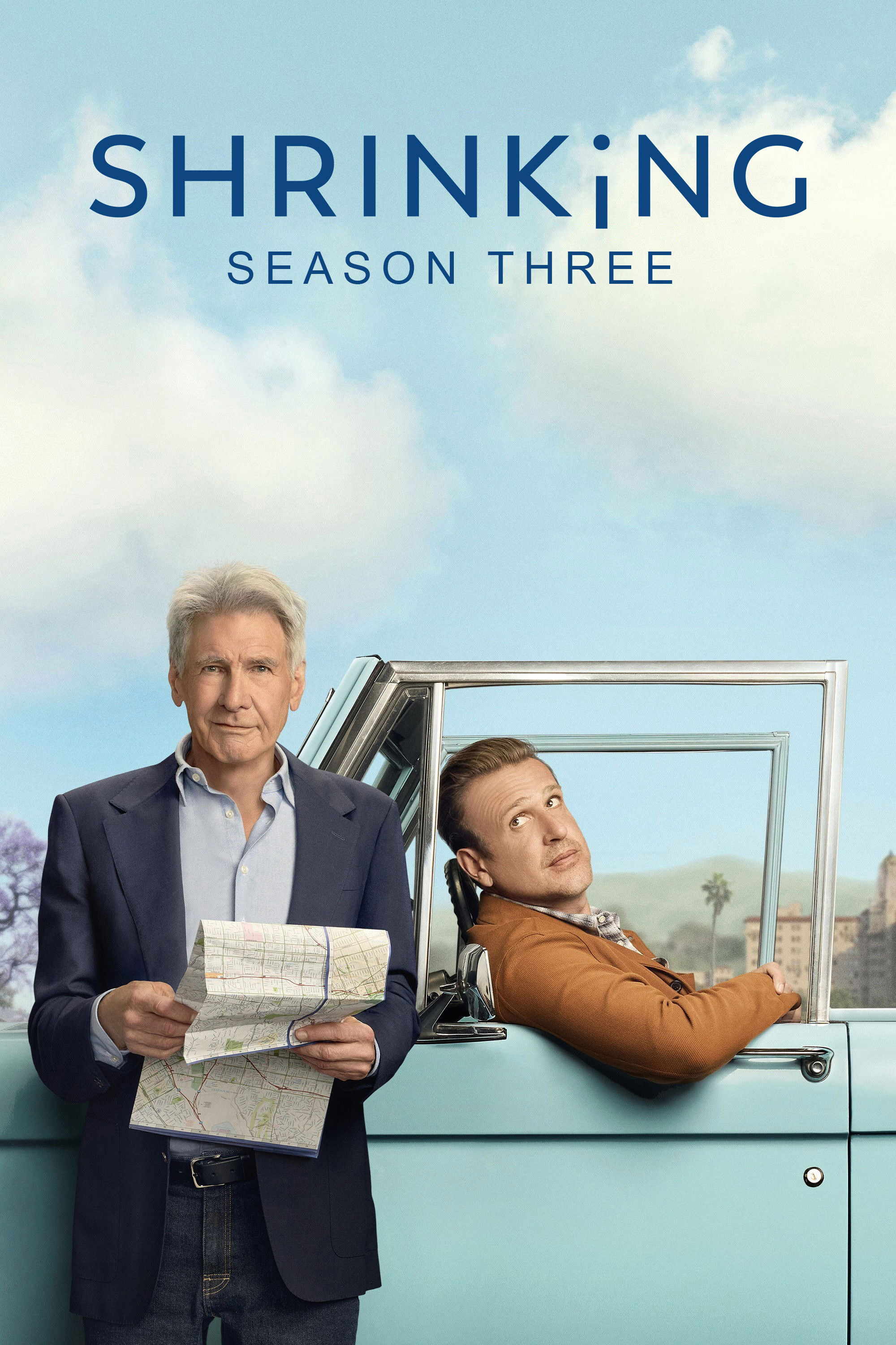 Poster chính thức của phim Phim Tâm Lý, Phim Hài "Liệu Pháp Sự Thật (Phần 3)" (Shrinking - 2023), với sự tham gia của diễn viên Jason Segel và Harrison Ford.