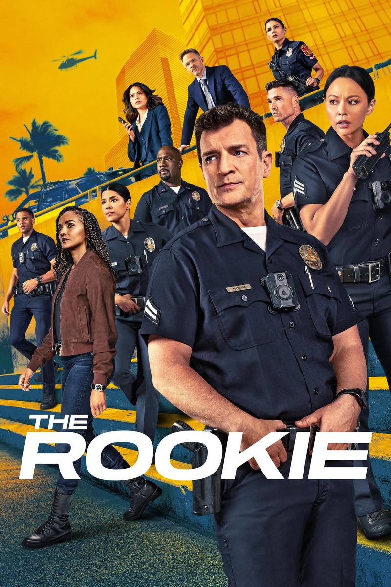 Poster chính thức của phim Phim Hình Sự, Phim Tâm Lý "Lính Mới (Phần 8)" (The Rookie - 2018), với sự tham gia của diễn viên Nathan Fillion và Melissa O'Neil.