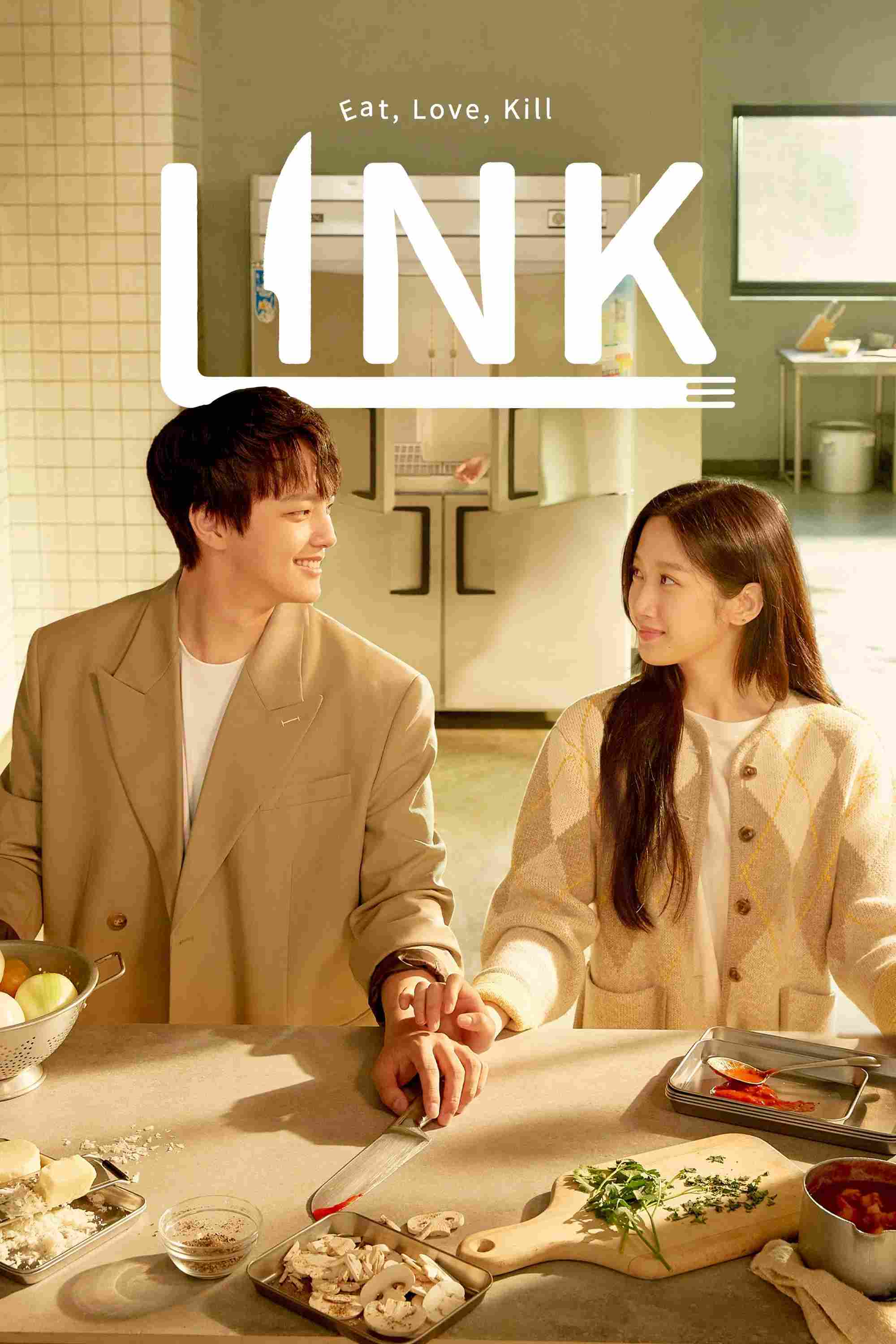 Poster chính thức của phim Phim Tâm Lý, Phim Bí Ẩn "Liên kết: Ăn, Yêu, Chết" (Link: Eat, Love, Kill - 2022), với sự tham gia của diễn viên Yeo Jin-goo và Mun Ka-young.