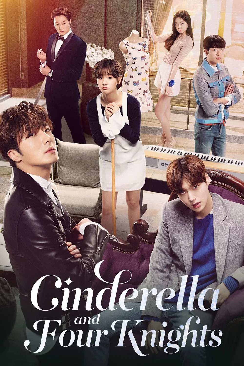 Poster chính thức của phim Phim Hài, Phim Tâm Lý "Lọ Lem Và Bốn Chàng Hiệp Sĩ" (Cinderella and Four Knights - 2016), với sự tham gia của diễn viên Jung Il-woo và Park So-dam.