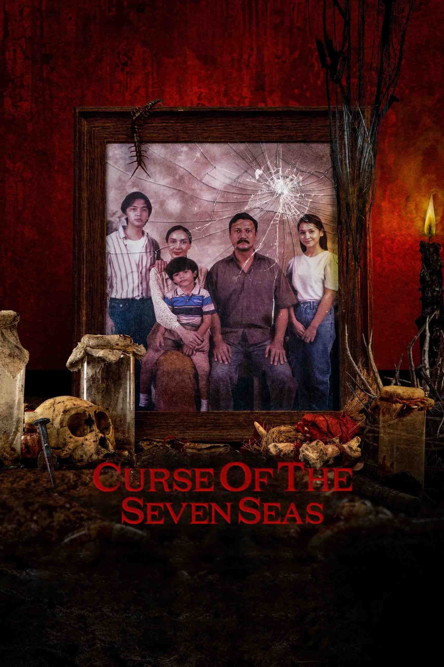 Poster chính thức của phim Phim Kinh Dị, Phim Giật Gân "Lời Nguyền Hắc Ám Bảy Biển" (Curse of the Seven Seas - 2024), với sự tham gia của diễn viên Ari Irham và Sandrinna Michelle.