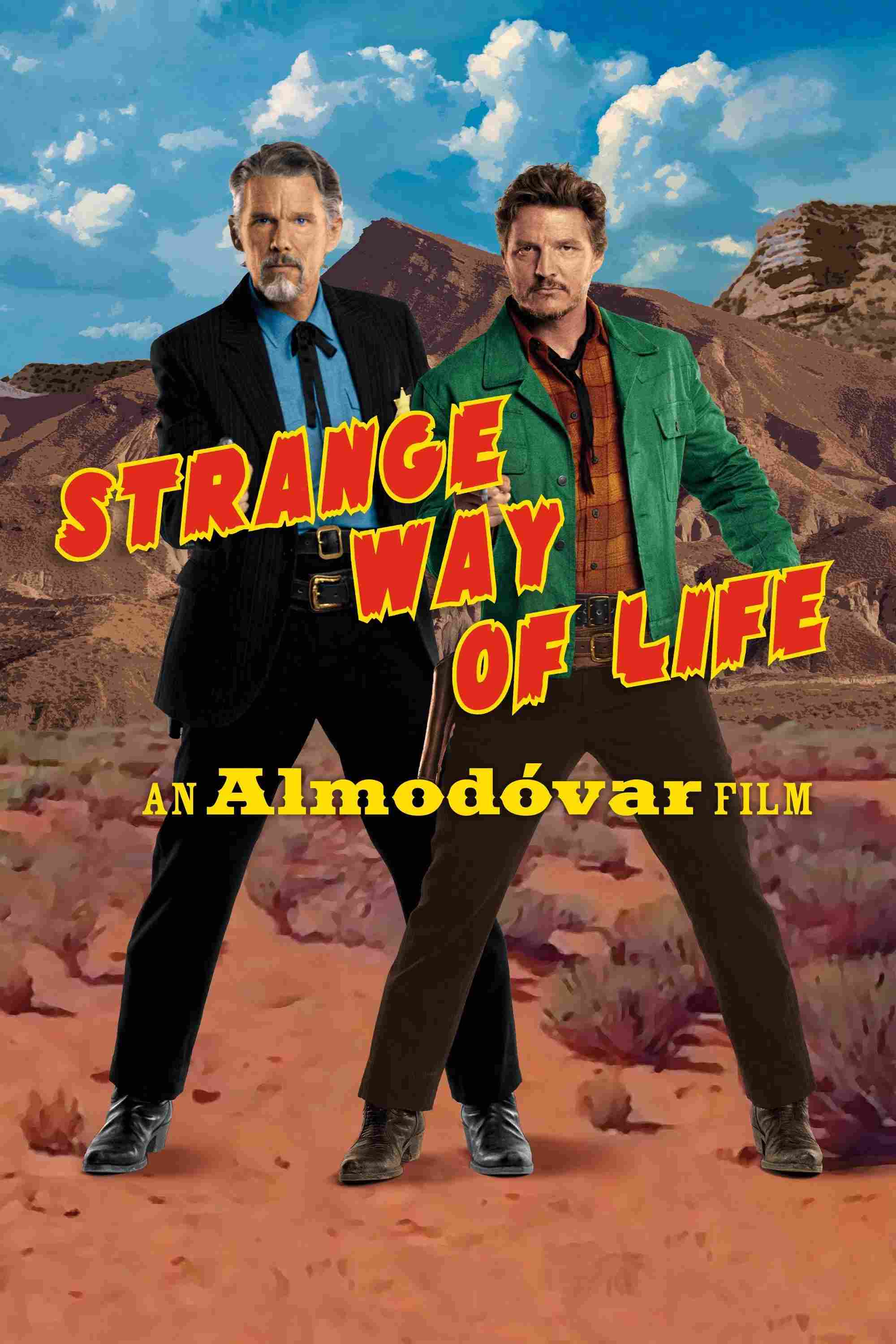 Poster chính thức của phim Phim Tâm Lý, Phim Miền Tây "Lối sống kỳ lạ" (Strange Way of Life - 2023), với sự tham gia của diễn viên Ethan Hawke và Pedro Pascal.