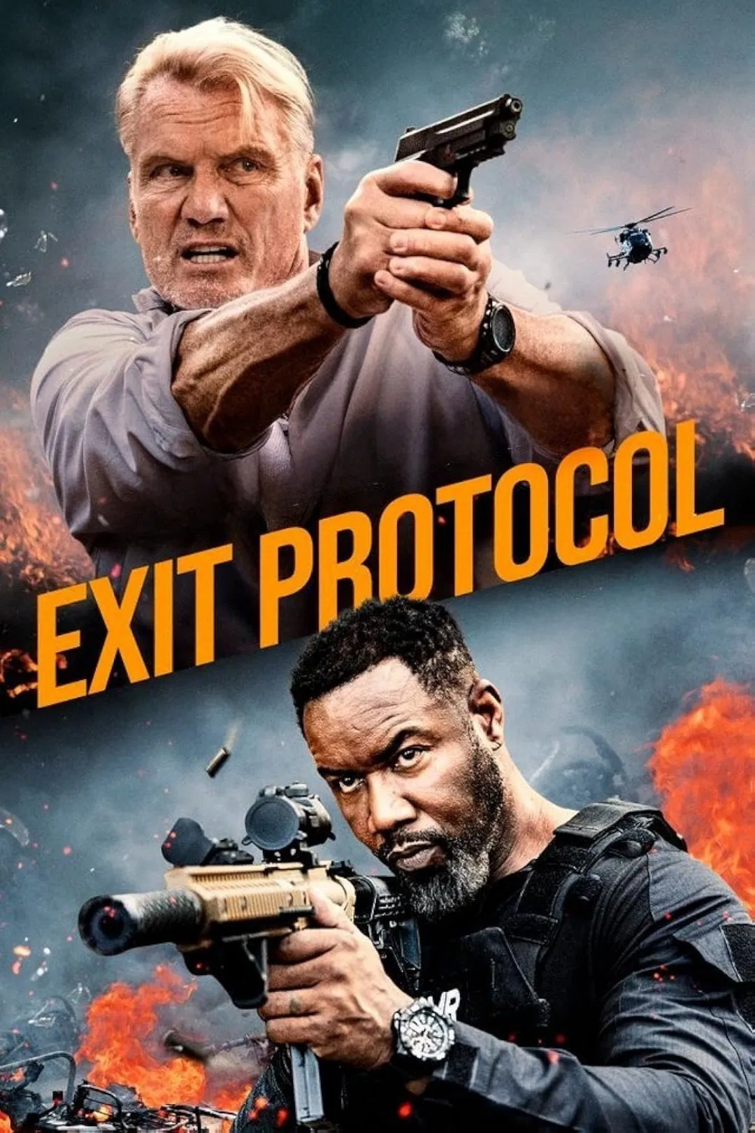 Poster chính thức của phim Phim Hành Động, Phim Giật Gân "Lối Thoát" (Exit Protocol - 2025), với sự tham gia của diễn viên Dolph Lundgren và Scott Martin.