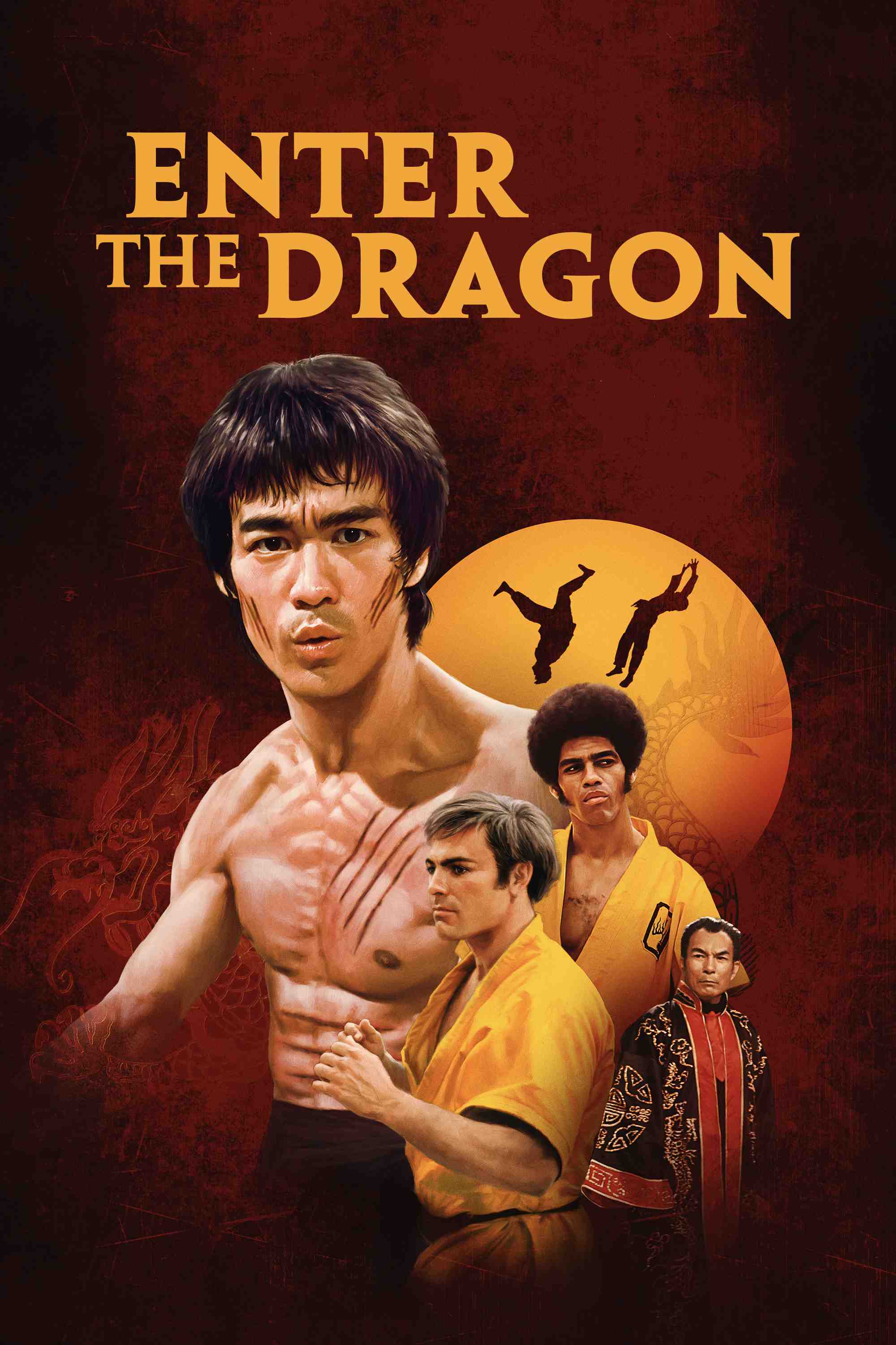 Poster chính thức của phim Phim Hành Động "Long Hổ Tranh Đấu" (Enter the Dragon - 1973), với sự tham gia của diễn viên Lý Tiểu Long và John Saxon.