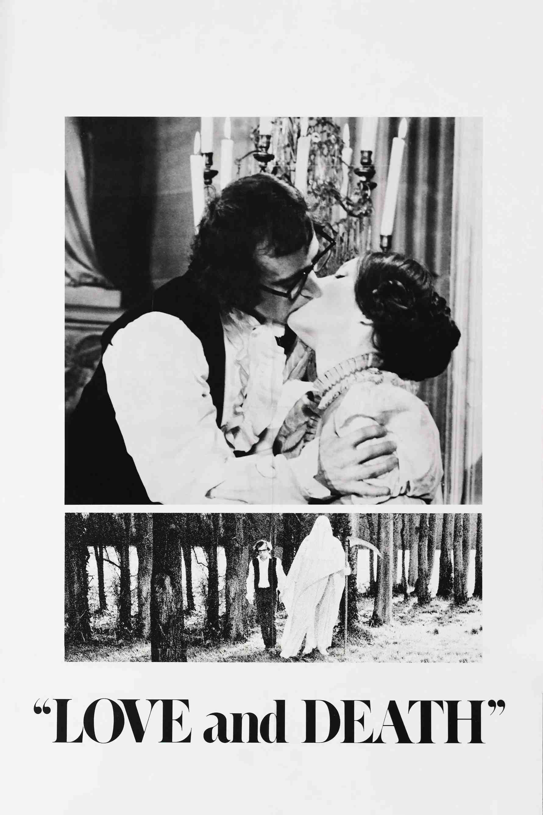 Poster chính thức của phim Phim Hài, Phim Lịch Sử "Love and Death" (Love and Death - 1975), với sự tham gia của diễn viên Woody Allen và Diane Keaton.
