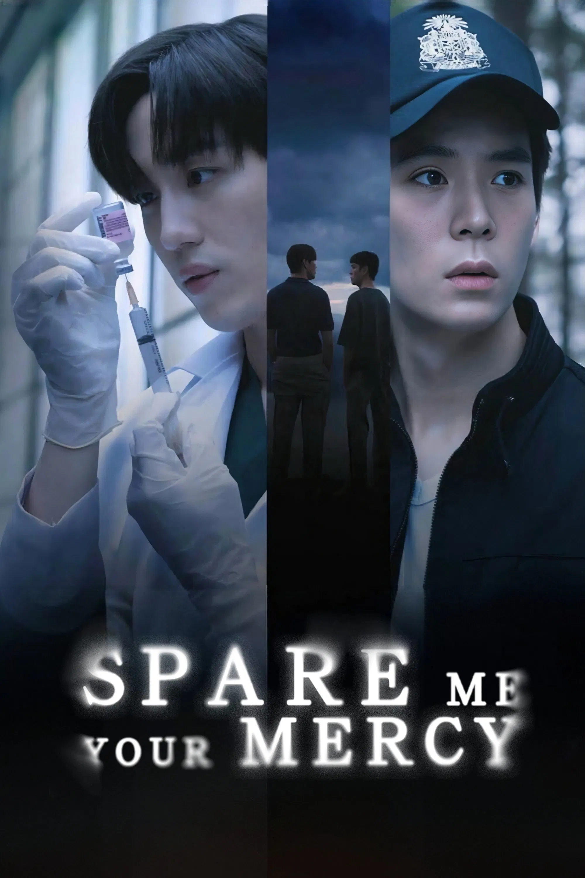 Poster chính thức của phim Phim Tâm Lý, Phim Bí Ẩn "Lựa Chọn Sống Chết" (Spare Me Your Mercy - 2024), với sự tham gia của diễn viên Thanapob Leeratanakachorn và Kritsanapoom Pibulsonggram.