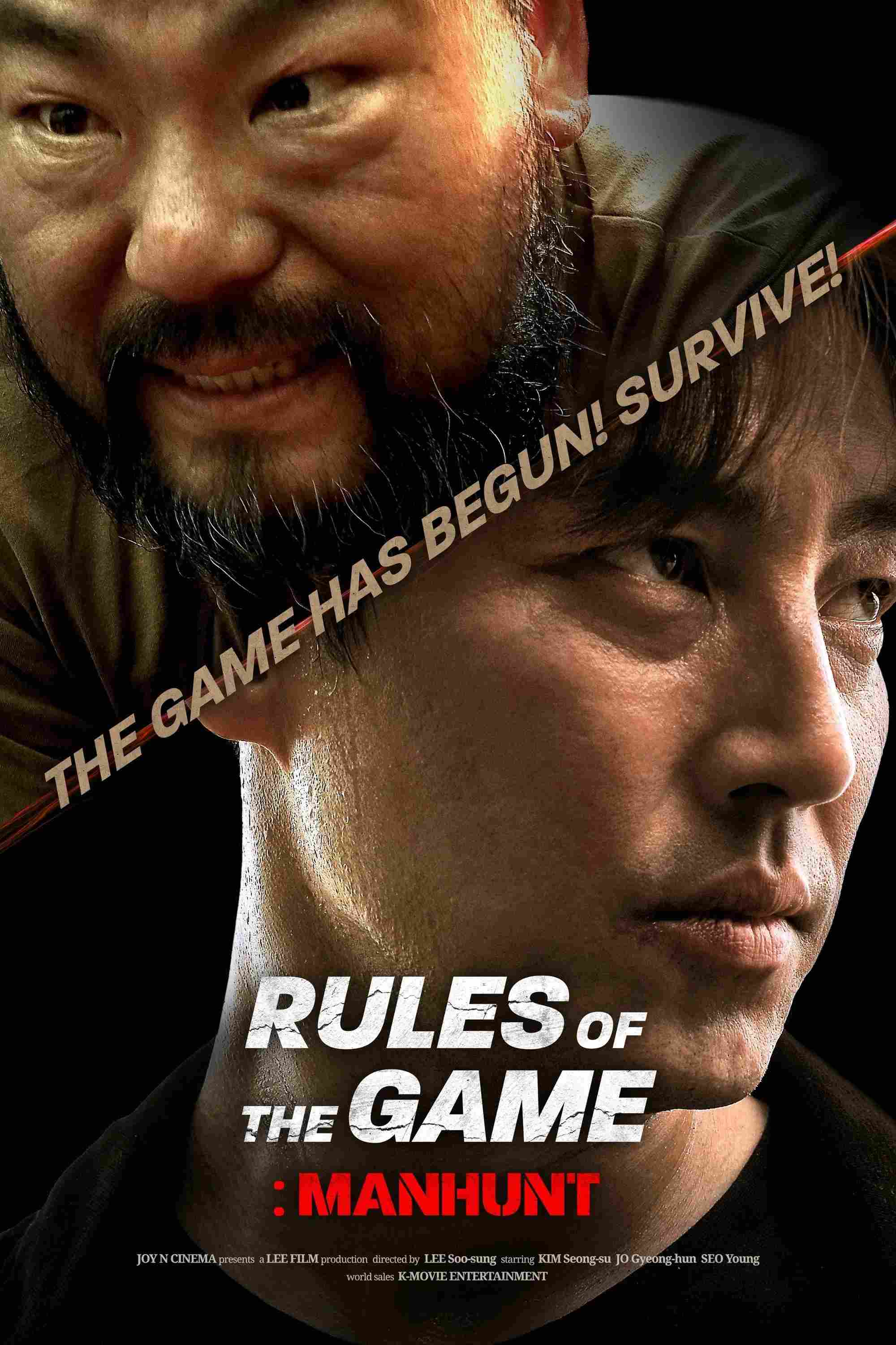 Poster chính thức của phim Phim Giật Gân "Luật Chơi Săn Người" (Rule of the Game: Human Hunting - 2021), với sự tham gia của diễn viên Kim Sung-su và Jo Kyung-hoon.