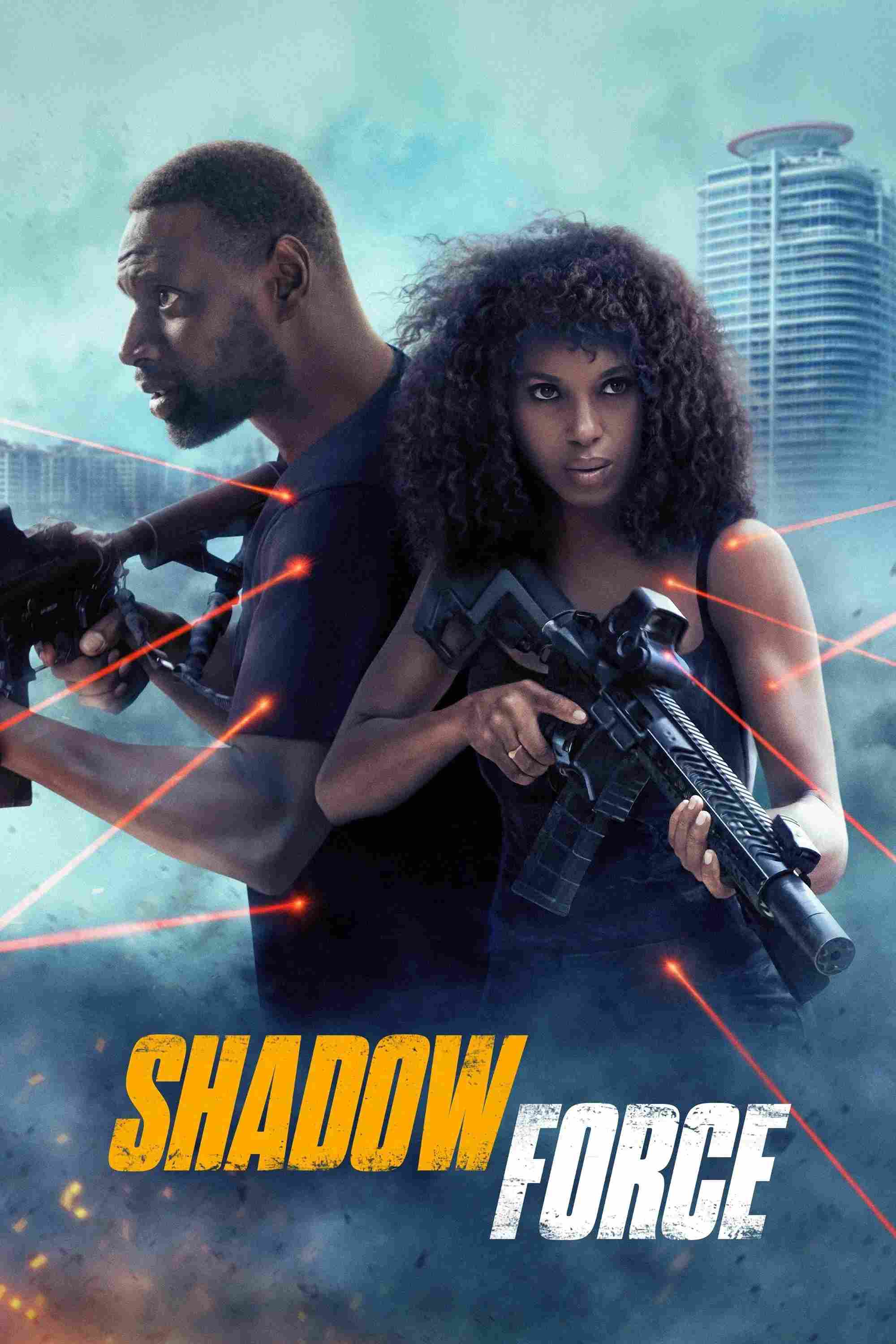 Poster chính thức của phim Phim Hành Động, Phim Giật Gân "Lực Lượng Bóng Đêm" (Shadow Force - 2025), với sự tham gia của diễn viên Kerry Washington và Omar Sy.