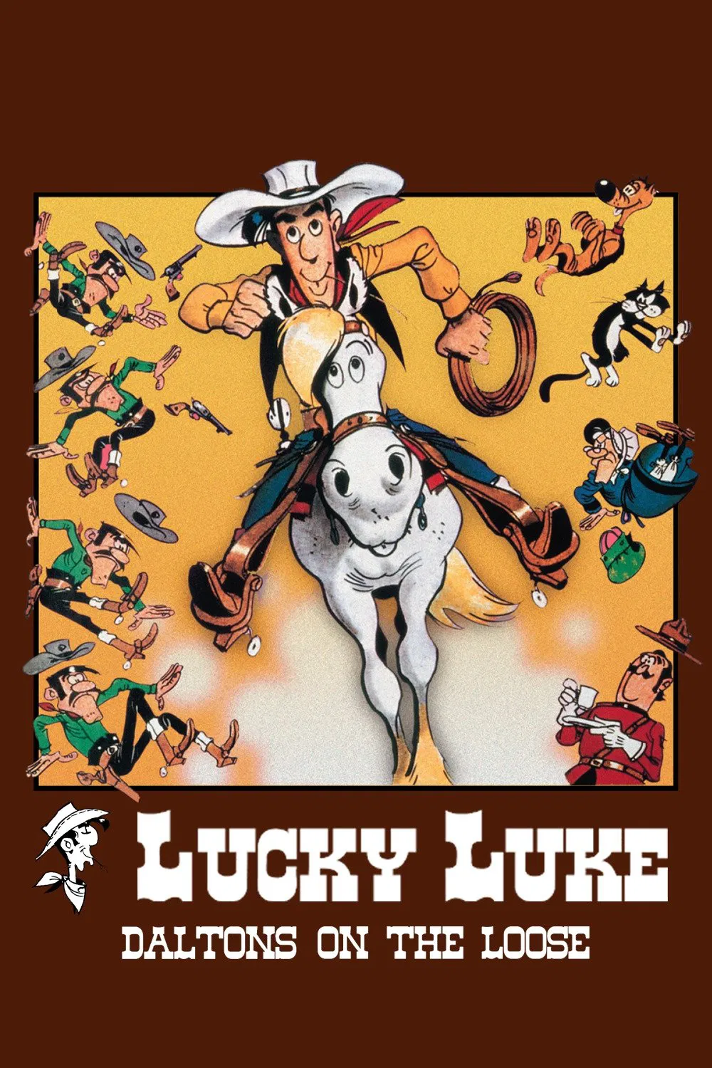Poster chính thức của phim Phim Hoạt Hình, Phim Hài "Lucky Luke: Anh Em Nhà Daltons" (Lucky Luke: Daltons on the Loose - 1983), với sự tham gia của diễn viên Daniel Ceccaldi và Jacques Balutin.