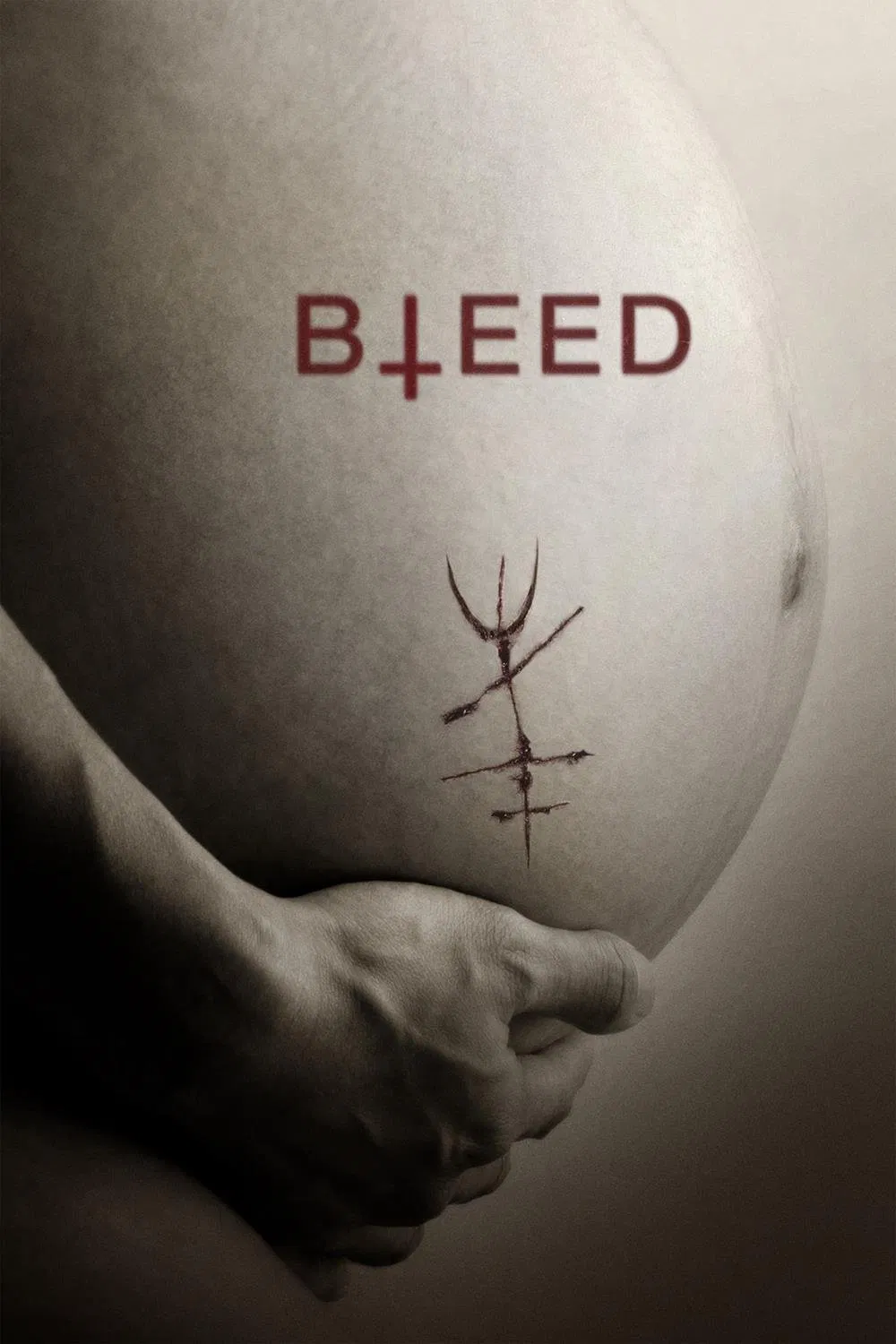 Poster chính thức của phim Phim Kinh Dị, Phim Giật Gân "Lưỡi Dao Rỉ Máu" (Bleed - 2016), với sự tham gia của diễn viên Chelsey Crisp và Riley Smith.