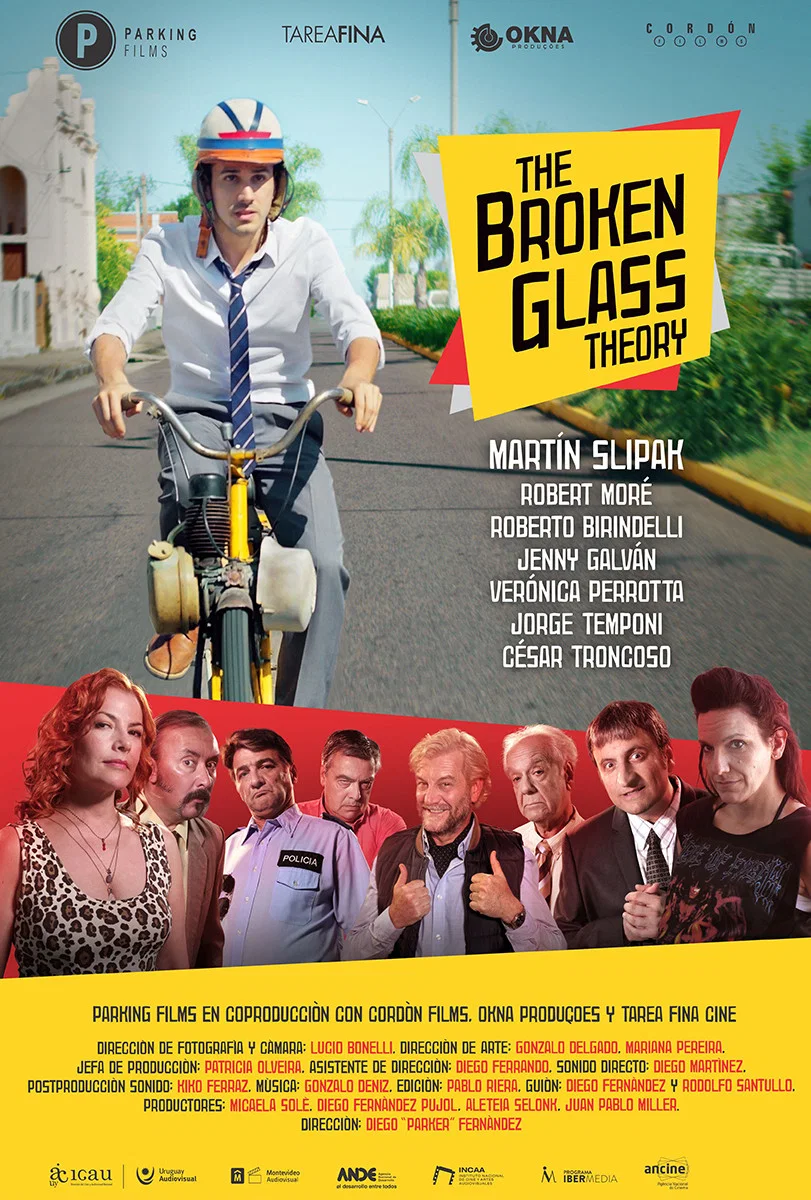 Poster chính thức của phim Phim Hài "Lý Thuyết Kính Vỡ" (The Broken Glass Theory - 2021), với sự tham gia của diễn viên César Troncoso và Martín Slipak.