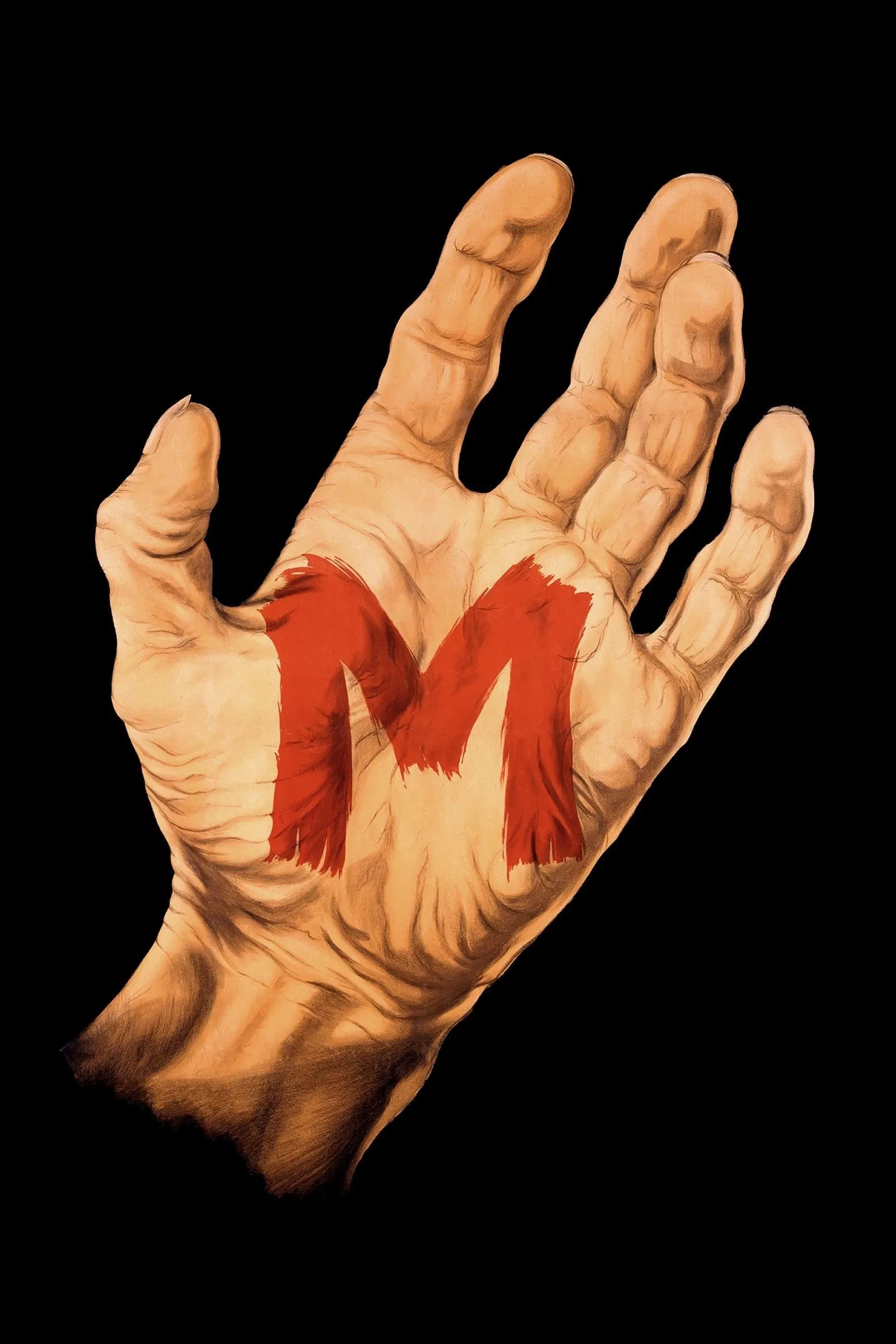 Poster chính thức của phim Phim Tâm Lý, Phim Giật Gân "M" (M - 1931), với sự tham gia của diễn viên Peter Lorre và Ellen Widmann.