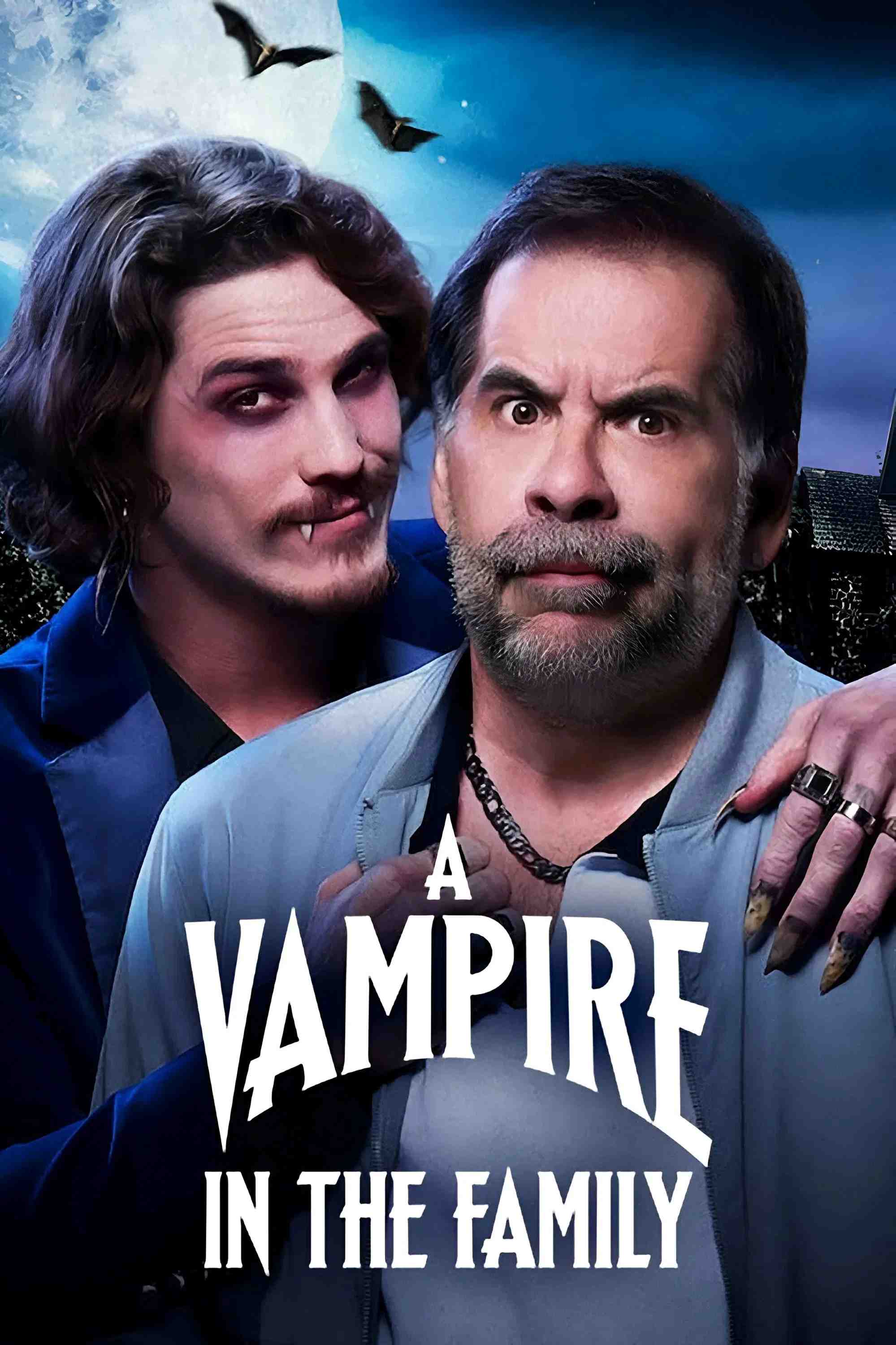 Poster chính thức của phim Phim Hài "Ma cà rồng trong gia đình ta" (A Vampire in the Family - 2023), với sự tham gia của diễn viên Leandro Hassum và Rômulo Arantes Neto.