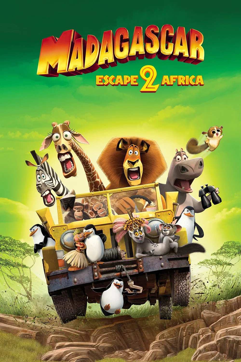 Poster chính thức của phim Phim Phiêu Lưu, Phim Hoạt Hình "Madagascar 2: Tẩu Thoát Đến Châu Phi" (Madagascar: Escape 2 Africa - 2008), với sự tham gia của diễn viên Ben Stiller và Chris Rock.