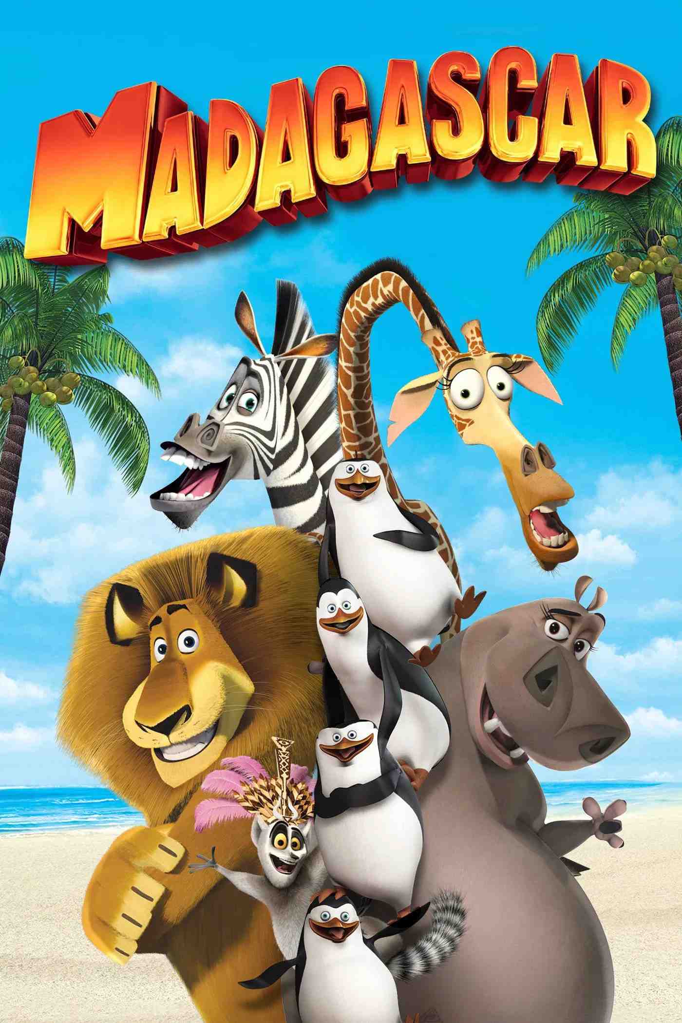 Poster chính thức của phim Phim Gia Đình, Phim Hoạt Hình "Madagascar" (Madagascar - 2005), với sự tham gia của diễn viên Ben Stiller và Chris Rock.
