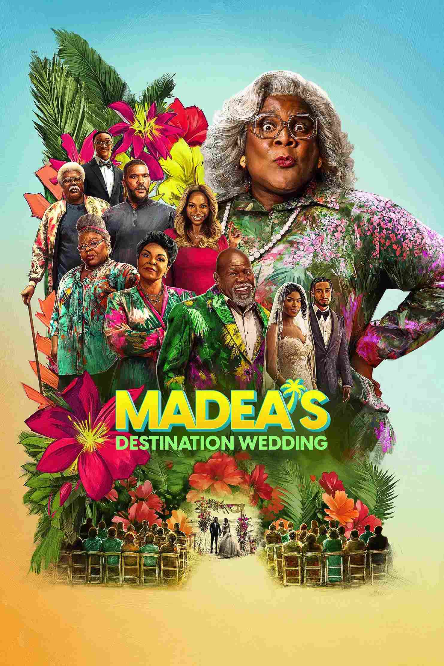 Poster chính thức của phim Phim Hài, Phim Tâm Lý "Madea: Lễ Cưới Khó Quên" (Madea's Destination Wedding - 2025), với sự tham gia của diễn viên Tyler Perry và Xavier Smalls.
