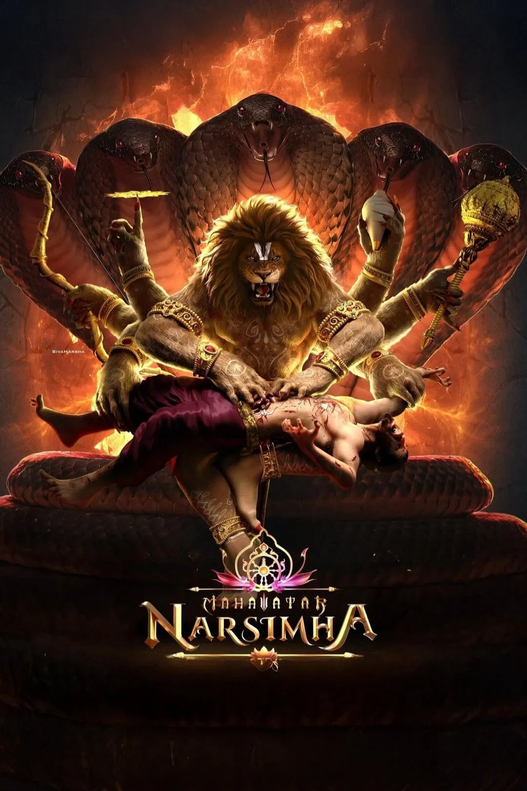 Poster chính thức của phim Phim Hoạt Hình, Phim Hành Động "Mahavatar Narsimha" (Mahavatar Narsimha - 2025), với sự tham gia của diễn viên Abhishek Sharma.
