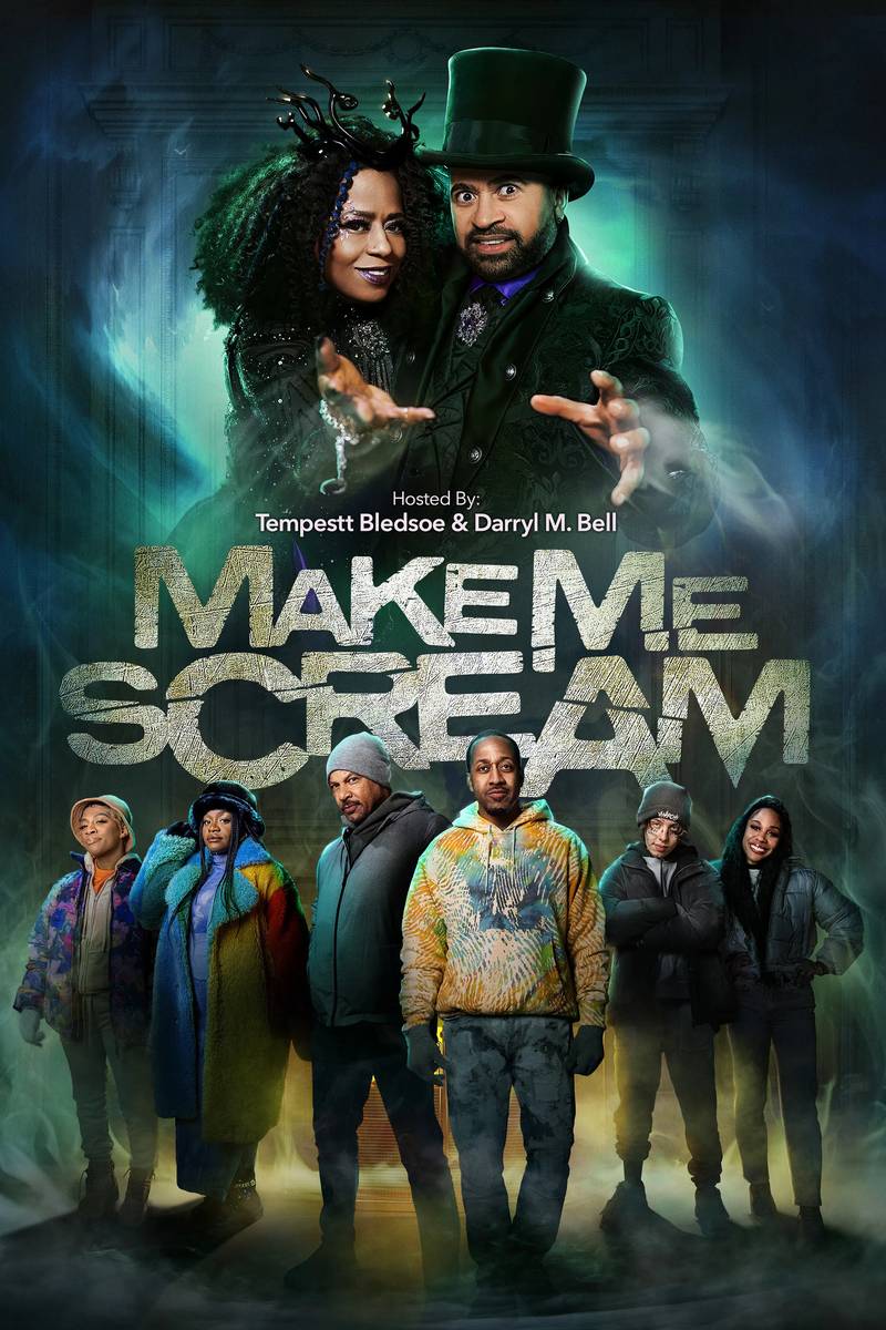 Poster chính thức của phim Phim Hài "Make Me Scream" (Make Me Scream - 2023), với sự tham gia của diễn viên Tempestt Bledsoe và Darryl M. Bell.