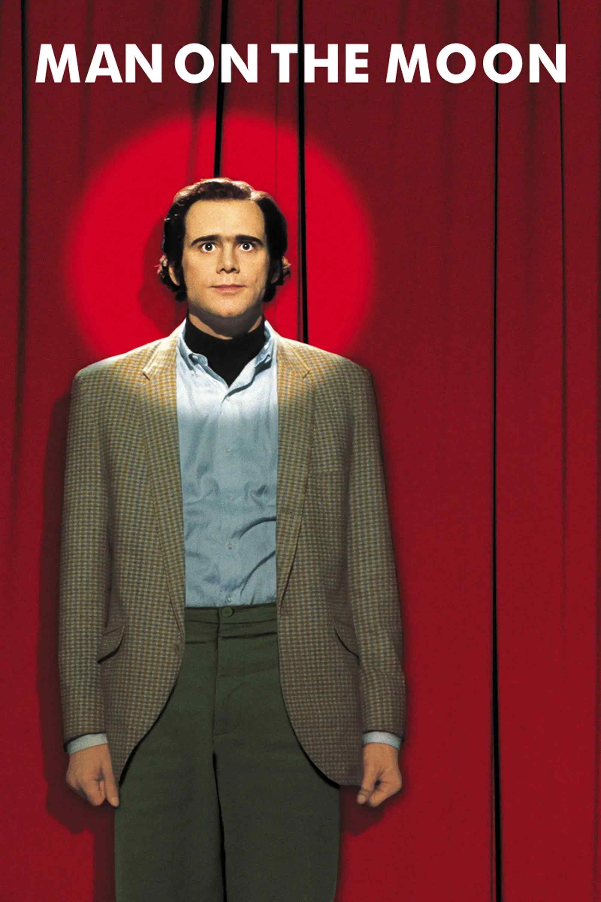 Poster chính thức của phim Phim Hài, Phim Tâm Lý "Man on the Moon" (Man on the Moon - 1999), với sự tham gia của diễn viên Jim Carrey và Danny DeVito.