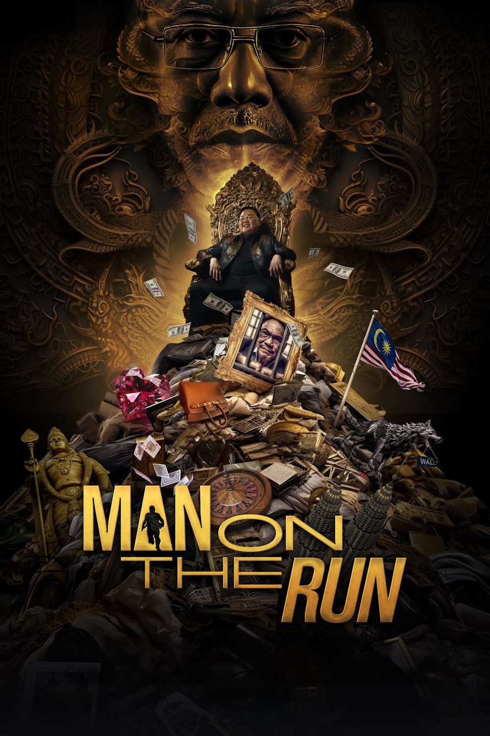 Poster chính thức của phim Phim Tài Liệu, Phim Hình Sự "Man on the Run" (Man on the Run - 2023), với sự tham gia của diễn viên Jho Low và Najib Razak.