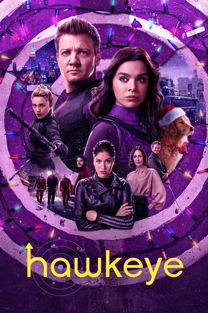 Poster chính thức của phim Phim Tâm Lý, Phim Hài "Mắt Diều Hâu" (Hawkeye - 2021), với sự tham gia của diễn viên Jeremy Renner và Hailee Steinfeld.