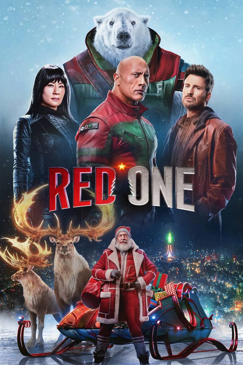 Poster chính thức của phim Phim Hành Động, Phim Hài "Mật Mã Đỏ" (Red One - 2024), với sự tham gia của diễn viên Dwayne Johnson và Chris Evans.