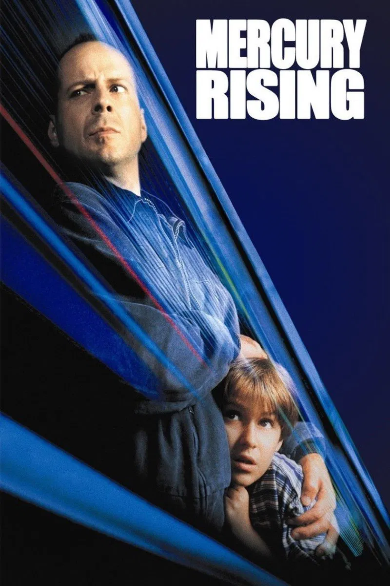 Poster chính thức của phim Phim Hành Động, Phim Hình Sự "Mật Mã Mercury" (Mercury Rising - 1998), với sự tham gia của diễn viên Bruce Willis và Alec Baldwin.