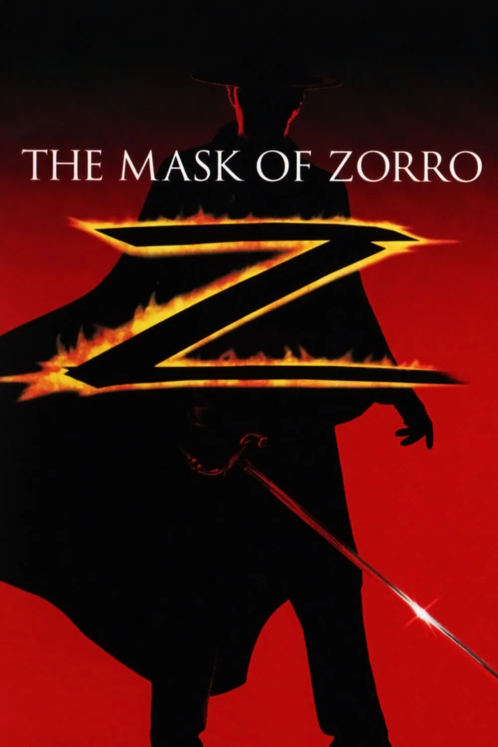 Poster chính thức của phim Phim Hành Động, Phim Phiêu Lưu "Mặt Nạ Zorro" (The Mask of Zorro - 1998), với sự tham gia của diễn viên Antonio Banderas và Anthony Hopkins.