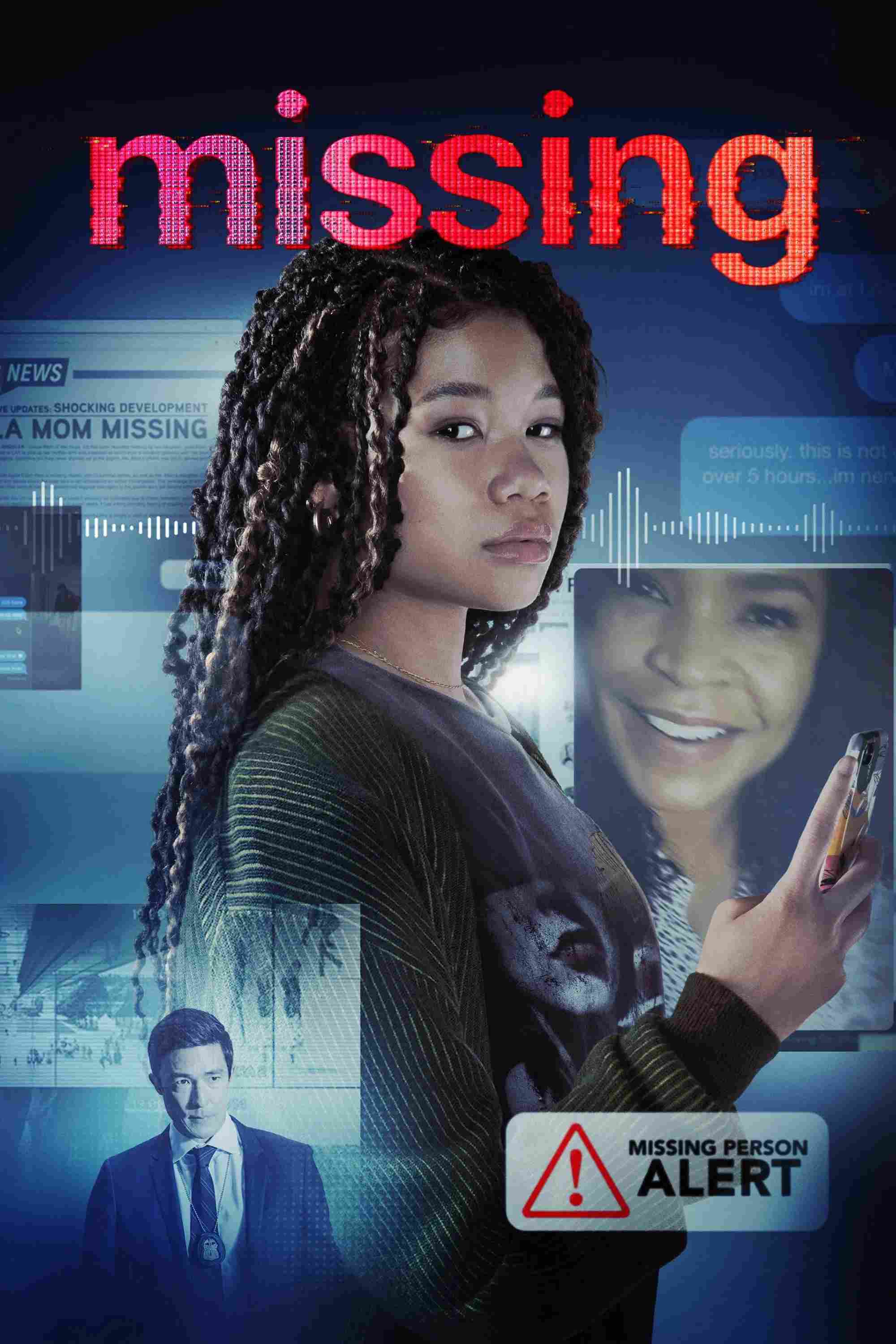Poster chính thức của phim Phim Tâm Lý, Phim Bí Ẩn "Mất Tích" (Missing - 2023), với sự tham gia của diễn viên Storm Reid và Joaquim de Almeida.