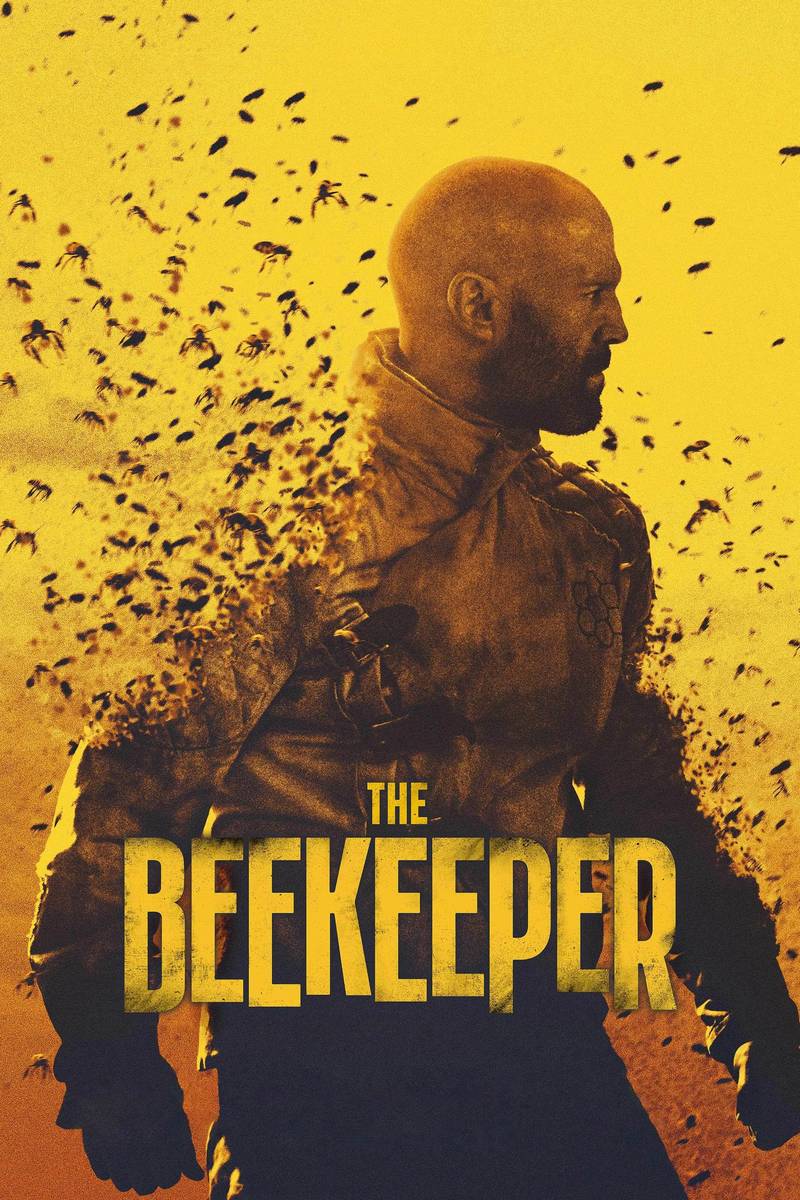 Poster chính thức của phim Phim Hành Động, Phim Hình Sự "Mật Vụ Ong" (The Beekeeper - 2024), với sự tham gia của diễn viên Jason Statham và Emmy Raver-Lampman.