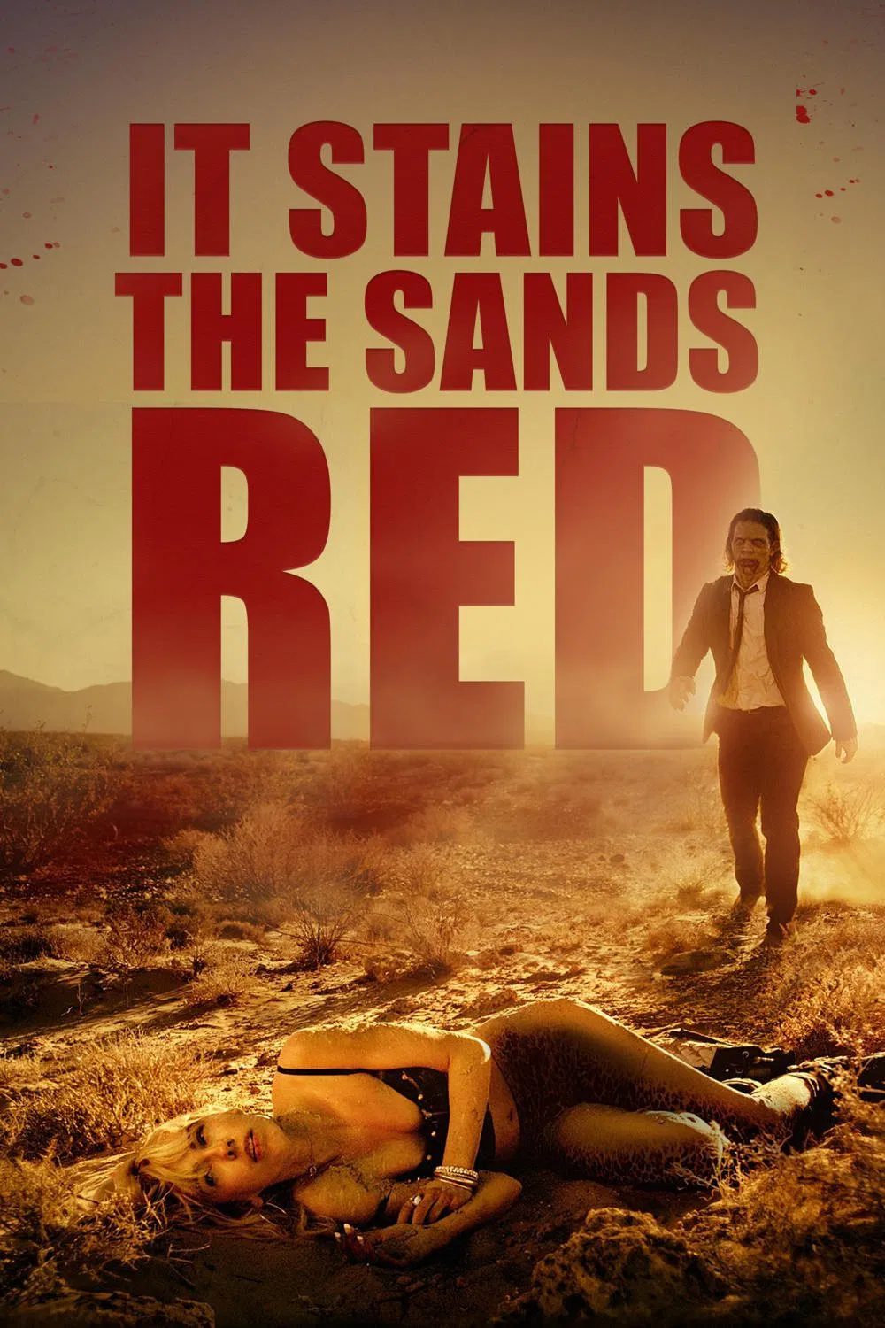 Poster chính thức của phim Phim Hài, Phim Kinh Dị "Máu Đỏ Nhuộm Cát" (It Stains the Sands Red - 2016), với sự tham gia của diễn viên Brittany Allen và Juan Riedinger.