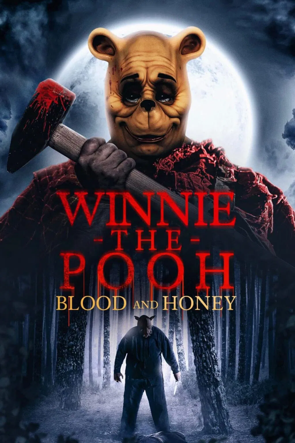 Poster chính thức của phim Phim Kinh Dị, Phim Giật Gân "Máu Và Mật Ong" (Winnie the Pooh: Blood and Honey - 2023), với sự tham gia của diễn viên Nikolai Leon và Maria Taylor.