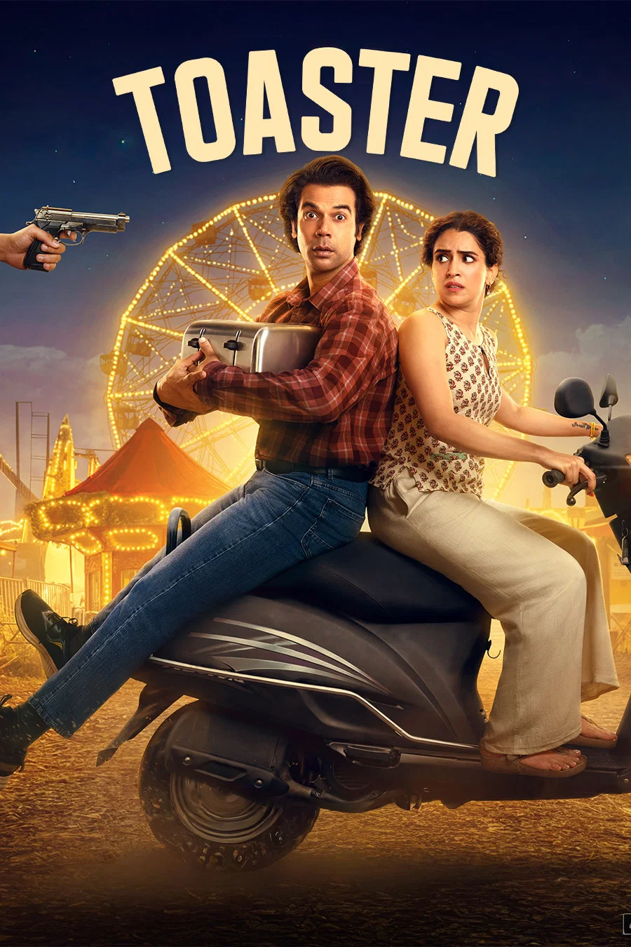 Poster chính thức của phim Phim Hài "Máy nướng bánh" (Toaster - 2026), với sự tham gia của diễn viên Rajkummar Rao và Sanya Malhotra.