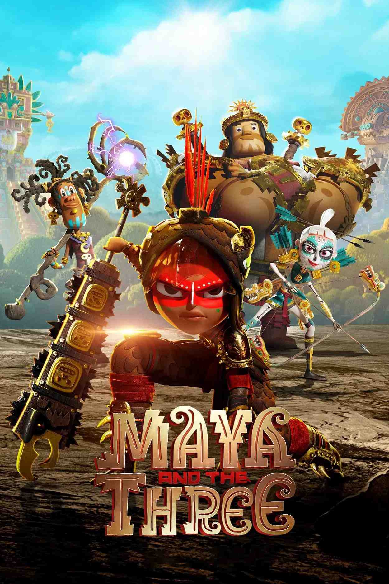 Poster chính thức của phim Phim Hoạt Hình, Phim Gia Đình "Maya và Ba Chiến Binh Huyền Thoại" (Maya and the Three - 2021), với sự tham gia của diễn viên Zoe Saldaña và Jorge R. Gutierrez.