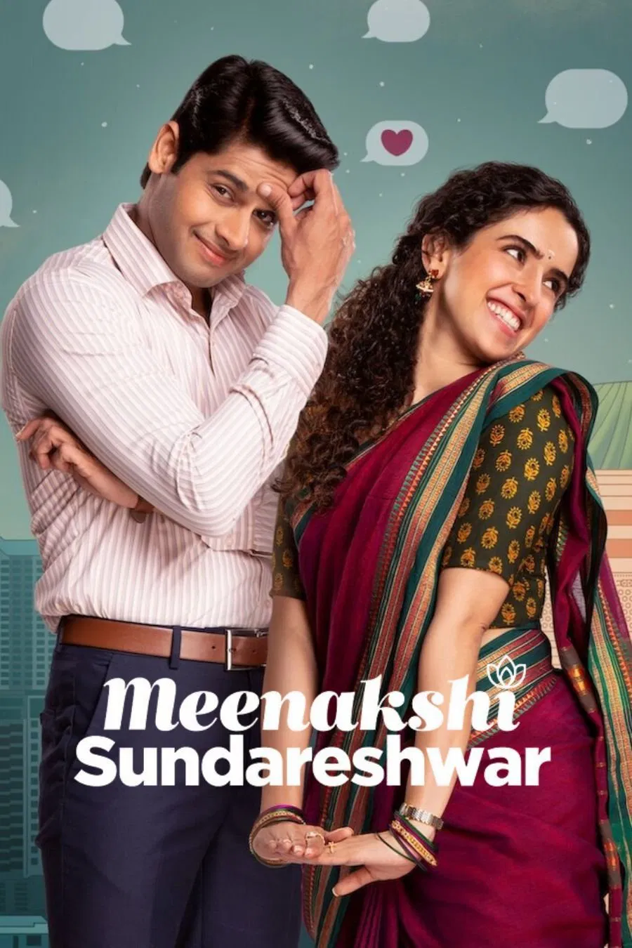 Poster chính thức của phim Phim Tình Cảm, Phim Tâm Lý "Meenakshi Sundareshwar" (Meenakshi Sundareshwar - 2021), với sự tham gia của diễn viên Sanya Malhotra và Abhimanyu Dasani.
