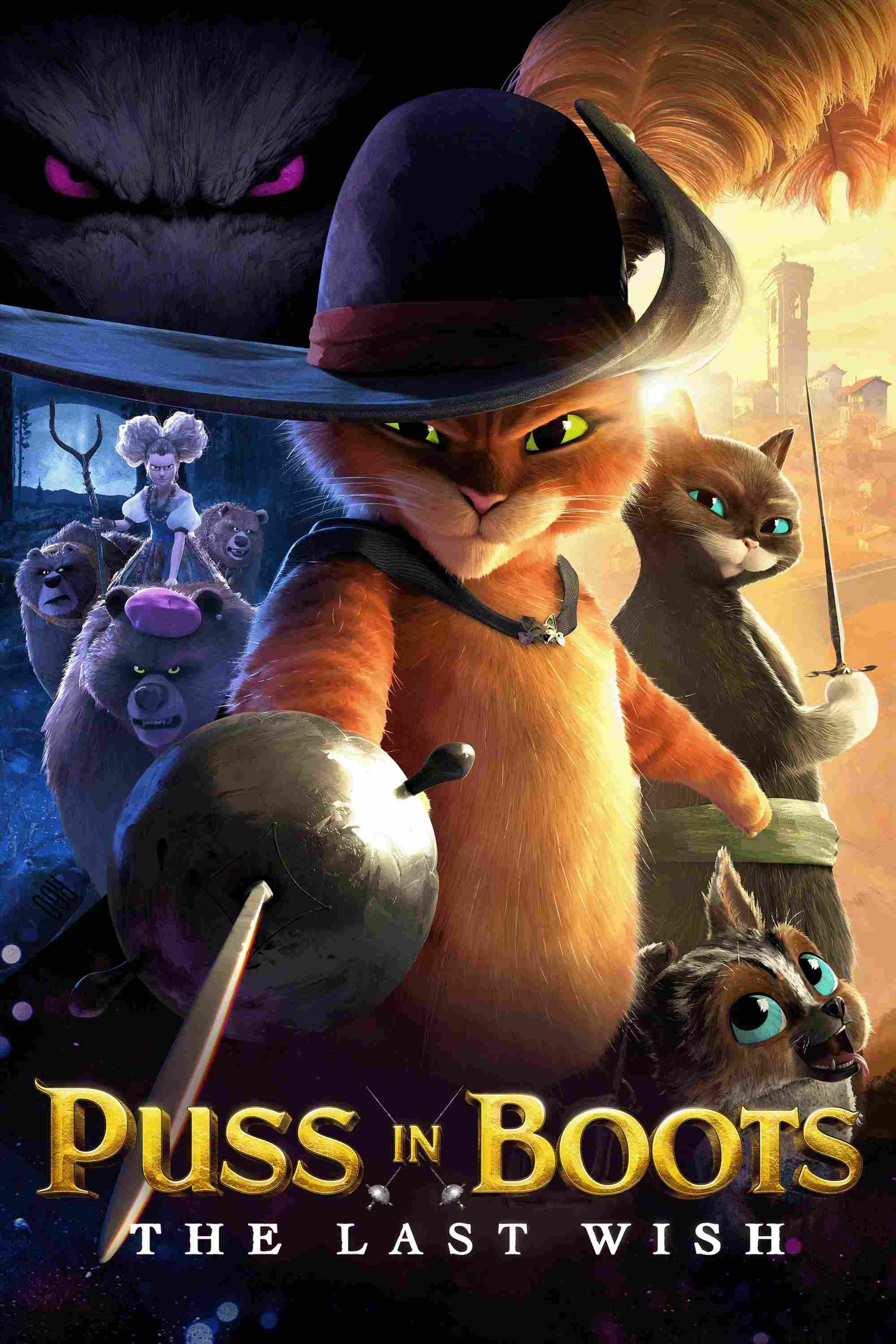 Poster chính thức của phim Phim Hoạt Hình, Phim Phiêu Lưu "Mèo Đi Hia: Điều Ước Cuối Cùng" (Puss in Boots: The Last Wish - 2022), với sự tham gia của diễn viên Antonio Banderas và Salma Hayek Pinault.