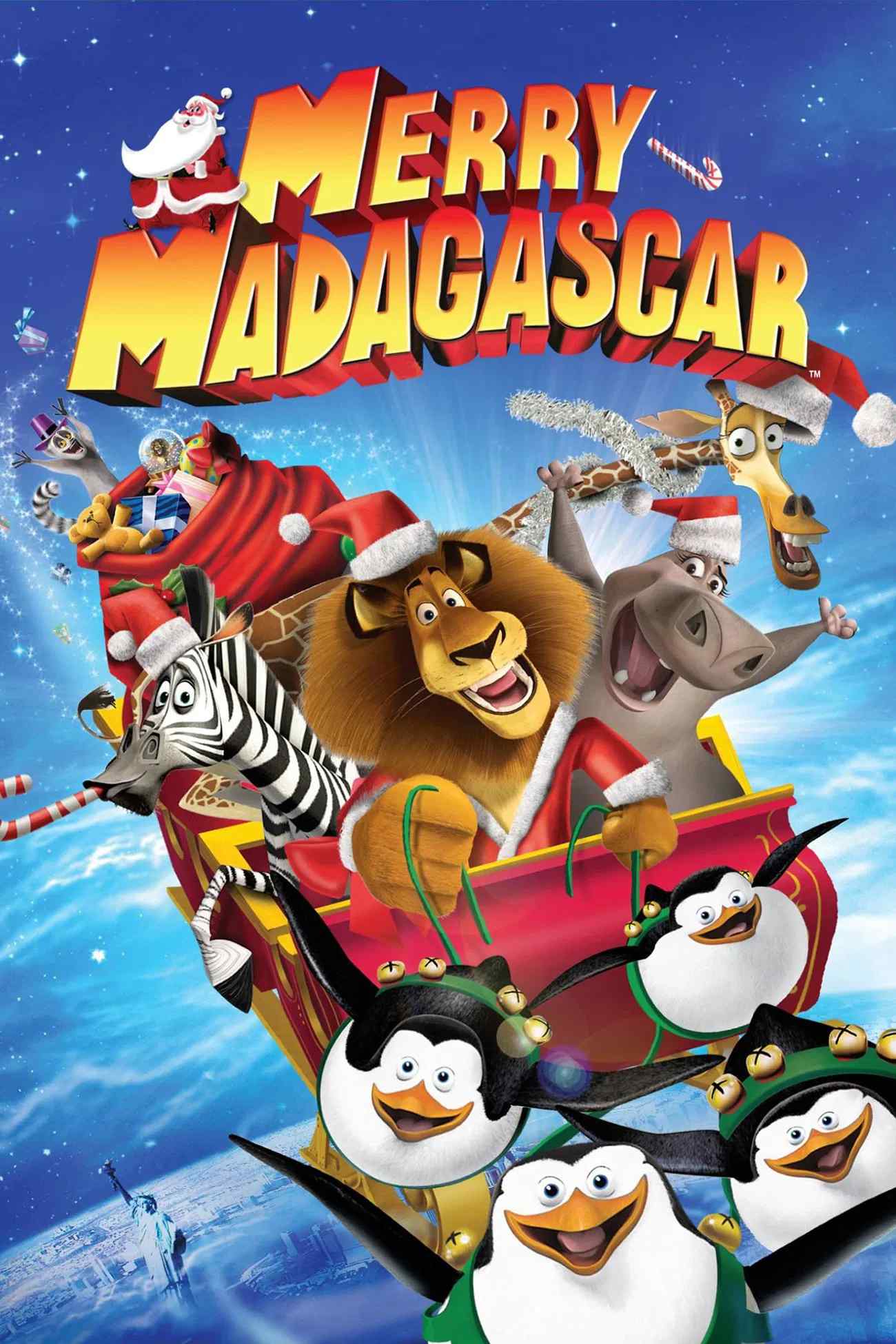 Poster chính thức của phim Phim Hoạt Hình, Phim Gia Đình "Merry Madagascar" (Merry Madagascar - 2009), với sự tham gia của diễn viên Ben Stiller và Chris Rock.