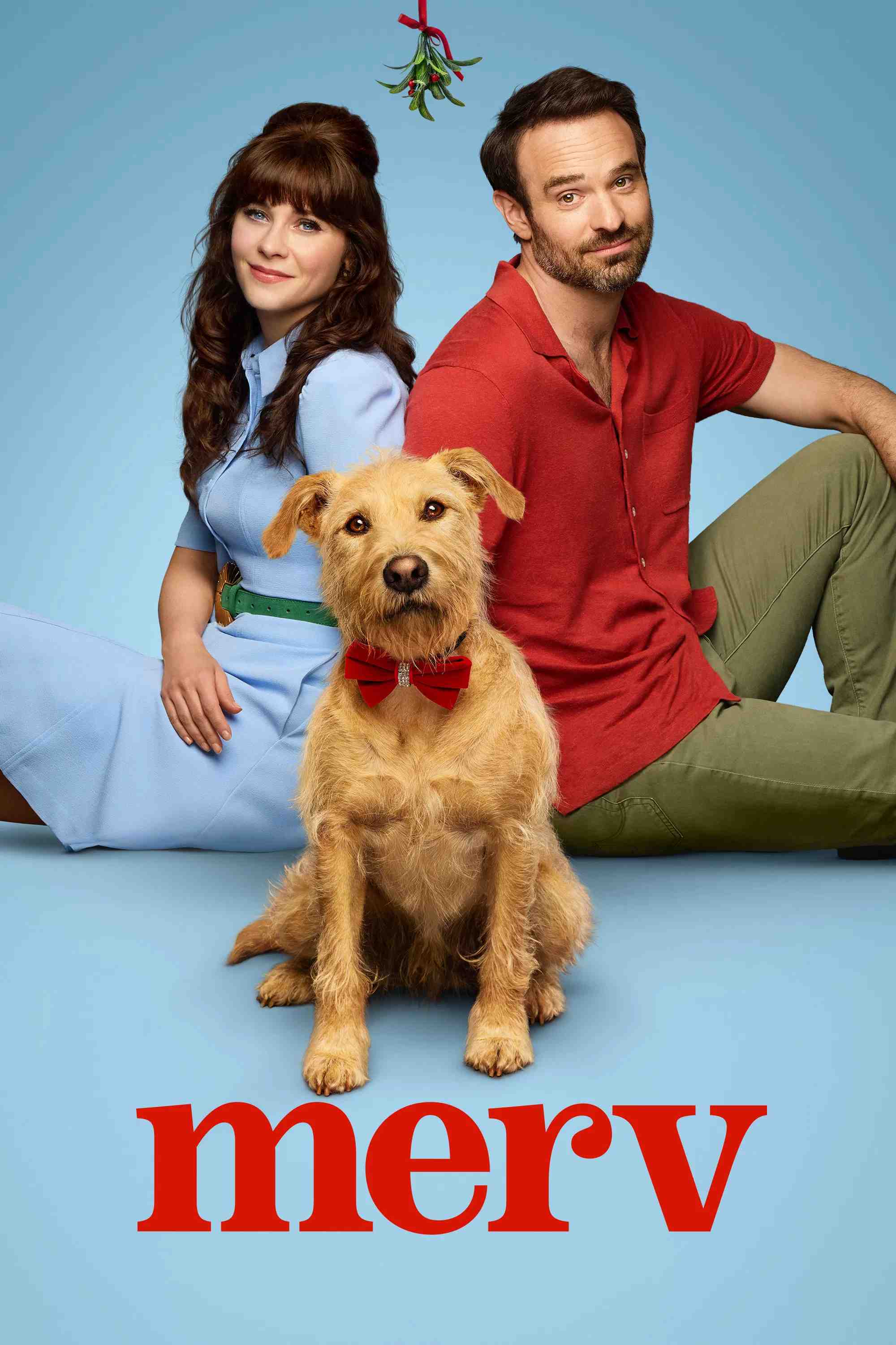 Poster chính thức của phim Phim Hài, Phim Tình Cảm "Merv" (Merv - 2025), với sự tham gia của diễn viên Zooey Deschanel và Charlie Cox.