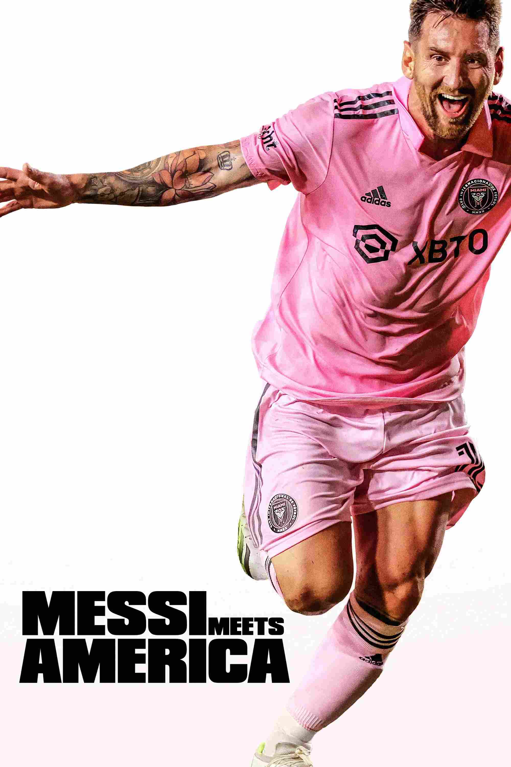 Poster chính thức của phim Phim Tài Liệu "Messi Đến Nước Mỹ" (Messi Meets America - 2023), với sự tham gia của diễn viên Lionel Messi.